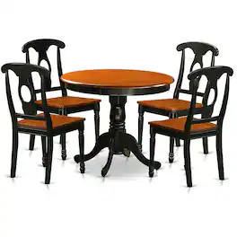 East West Furniture - 5 PC Dining set including 4 Wood Chairs in Black - Black & Cherry