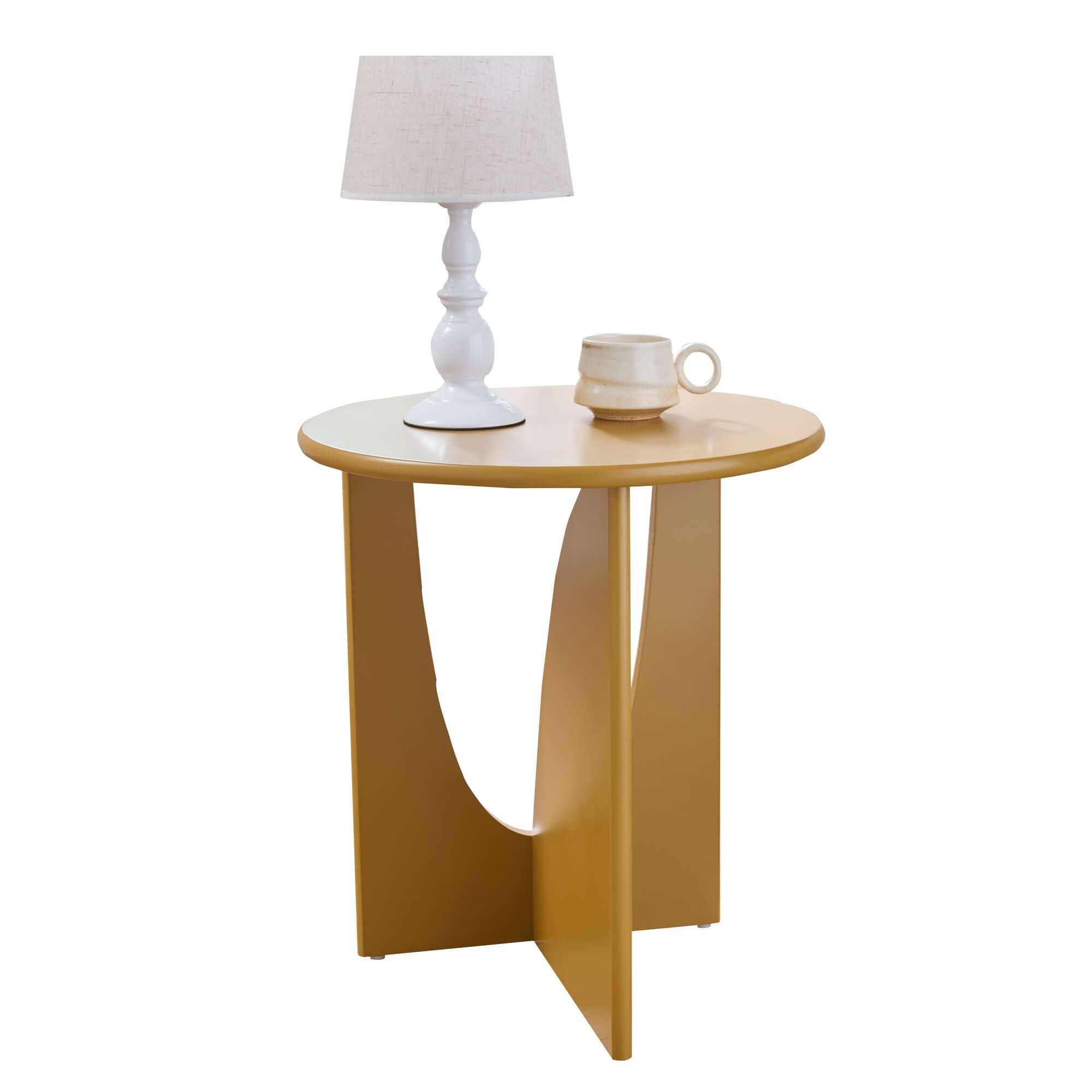 Angle. Kings Brand Furniture - Kings Brand Furniture Theo Contemporary Round Wood Side Table with Sculptural U-Shaped Base. - Honey Mustard.