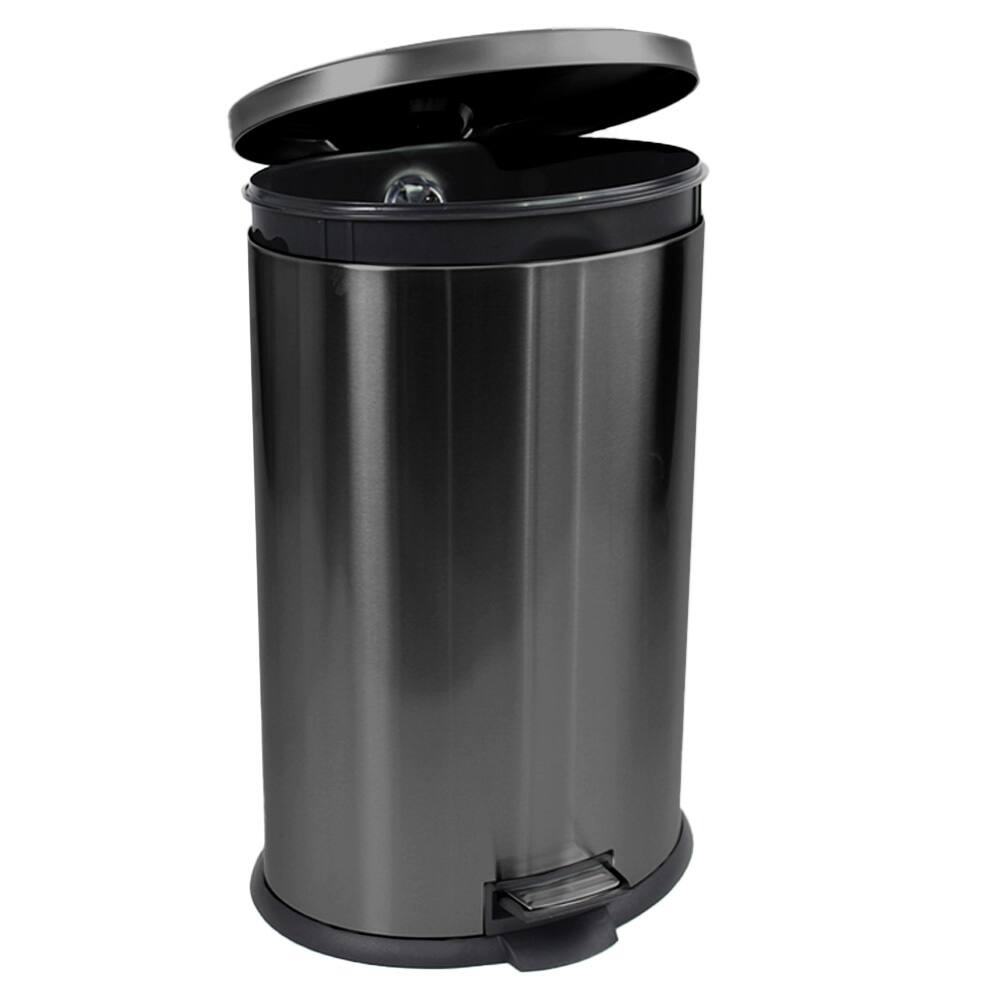 Front. SIMPLYKLEEN - SimplyKleen Kitchen 10.5 Gallon / 40 Liter Trash Can, Stainless Steel Oval Step Pedal Garbage Bin Soft Close Lid, Black - Black.
