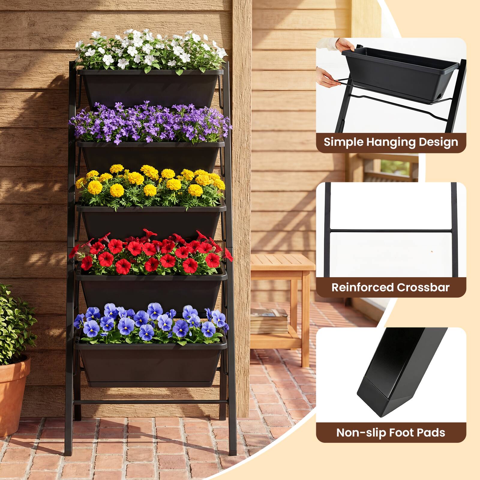 Simple Hanging Design  
Reinforced Crossbar  
Non-slip Foot Pads