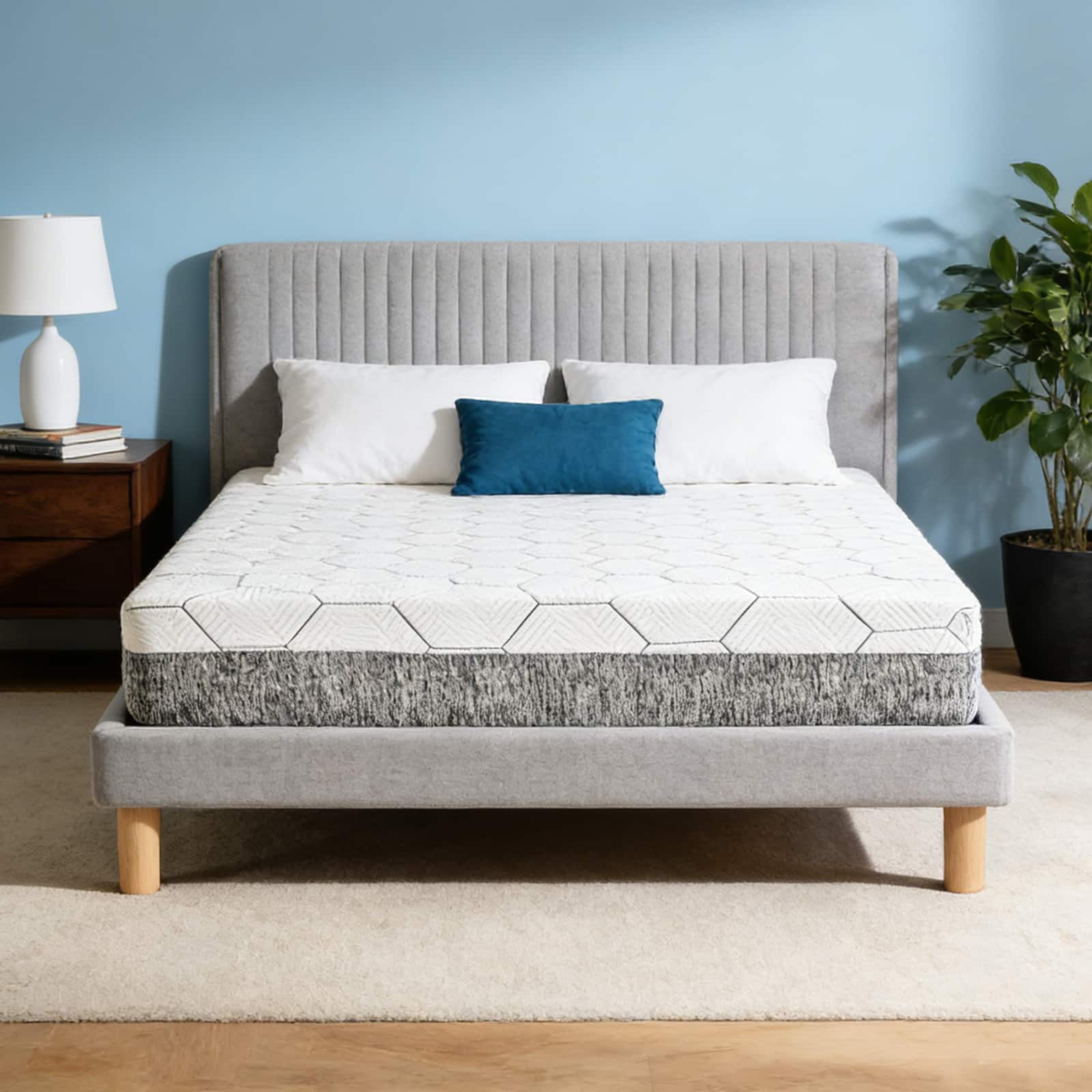 Hunkstar - 12" Memory Foam Size Mattress-Made in Japan, Ultra-Breathable & Sterilizing, 7-Zone Pressure Relief, Medium Firm Support - QUEEN/White