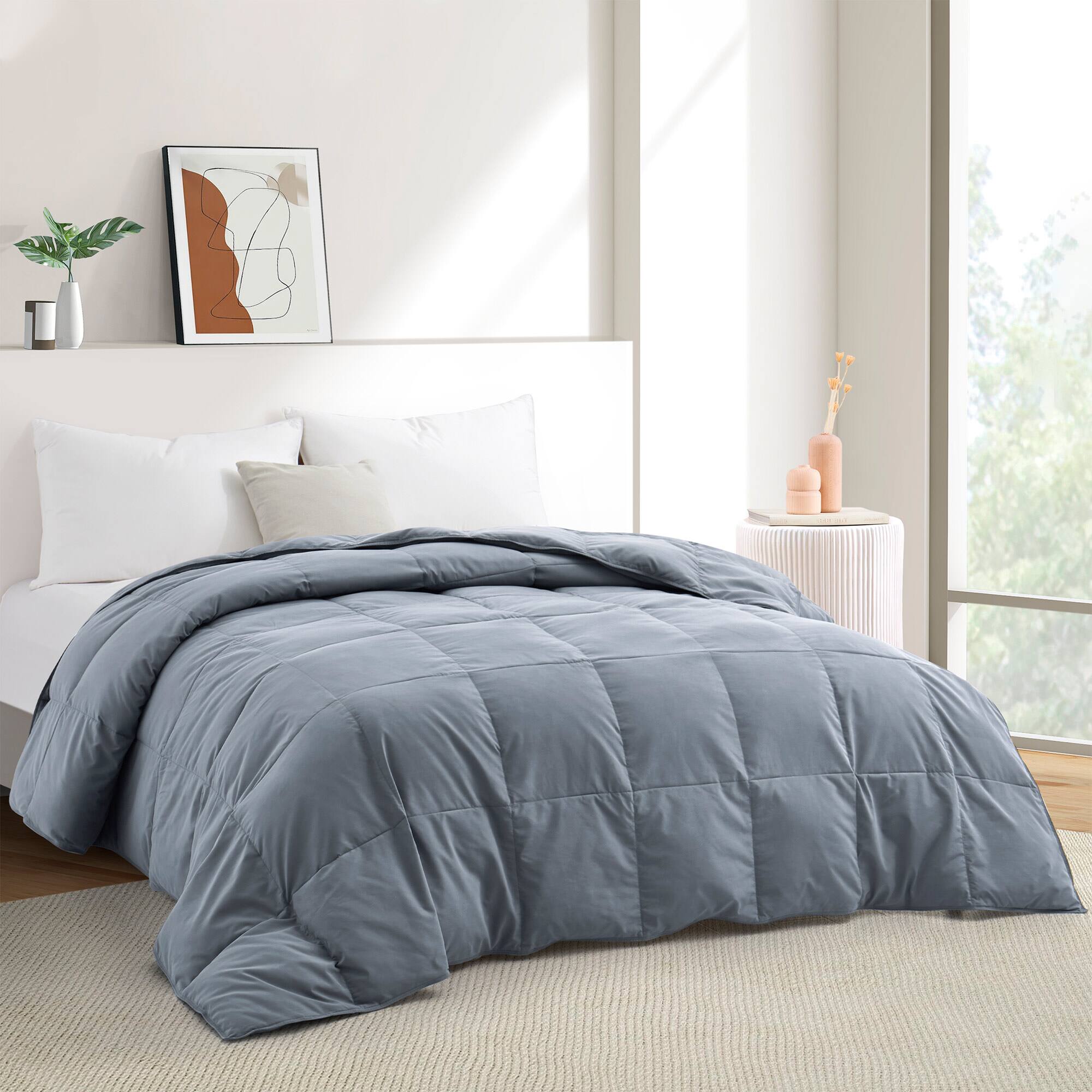 Angle. Peace Nest - Peace Nest Lightweight Summer White Goose Down Feather Fiber Comforter Duvet Insert, Dark Gray, Twin - Dark Gray.