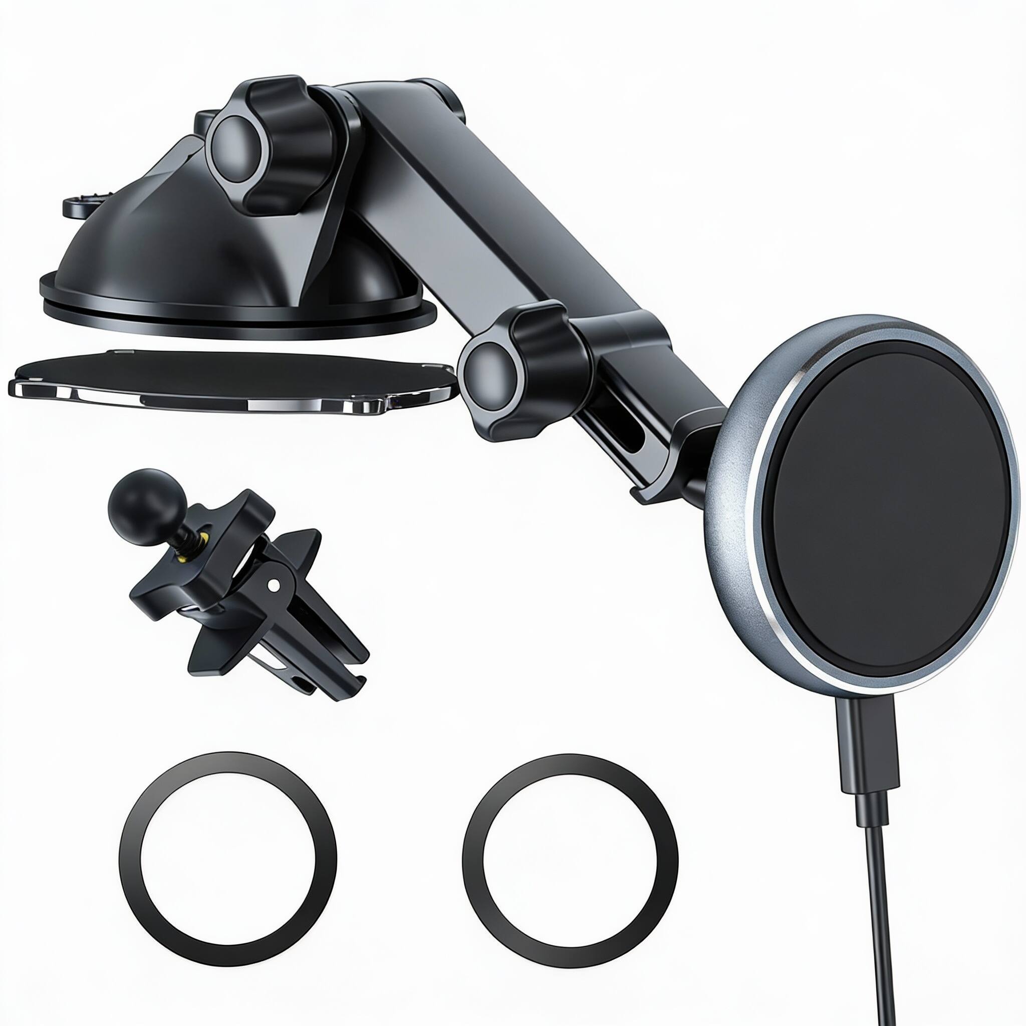 Left. METALTON - For Magsafe Car Mount Magnetic Wireless Fast Charging Iphone16 Pro Max Plus Mini 3 in 1 Vent dash windshiel... - Gary.