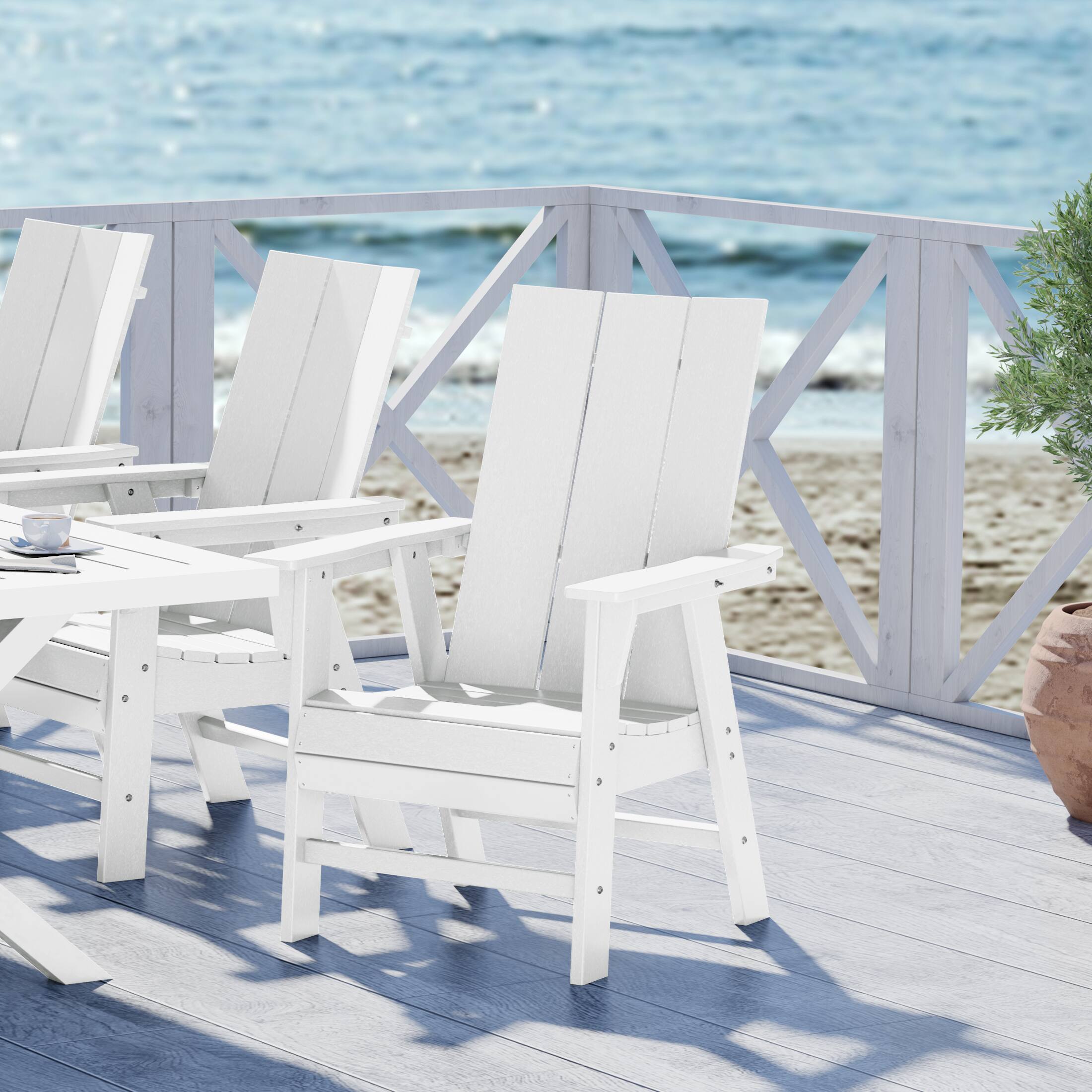 Angle. WestinTrends - WestinTrends Ashore Outdoor Patio HDPE Plastic Modern Adirondack Dining Chair - White.