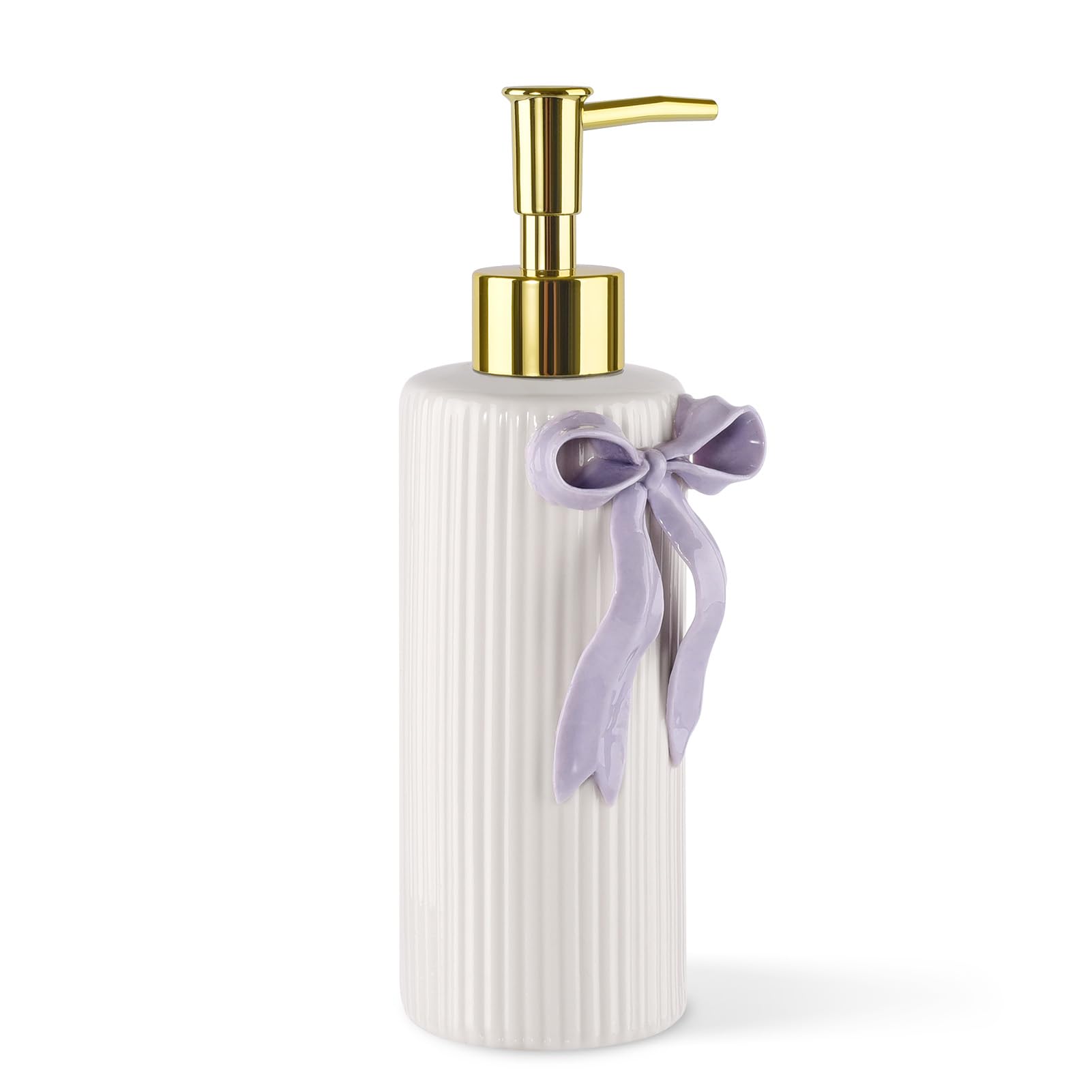 Alt View 3. Dapper Styles - Handmade Ceramic Bow Soap Pump Dispenser Hand Lotion Liquid Refillable For Kitchen And Bathroom Decorative ... - Lavender.