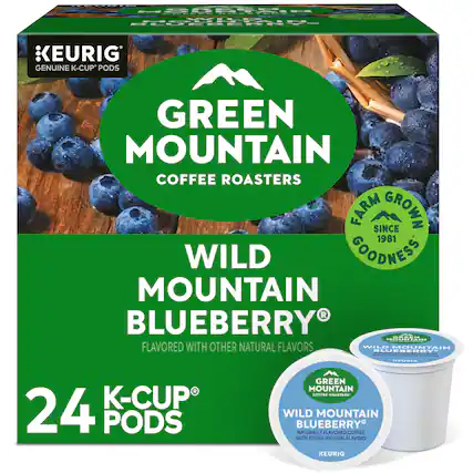 GREEN MOUNTAIN COFFEE ROASTERS
WILD MOUNTAIN BLUEBERRY
FLAVORED WITH OTHER NATURAL FLAVORS
24 K-CUP PODS
FARM GROWN SINCE 1981
WILD GOODNESS