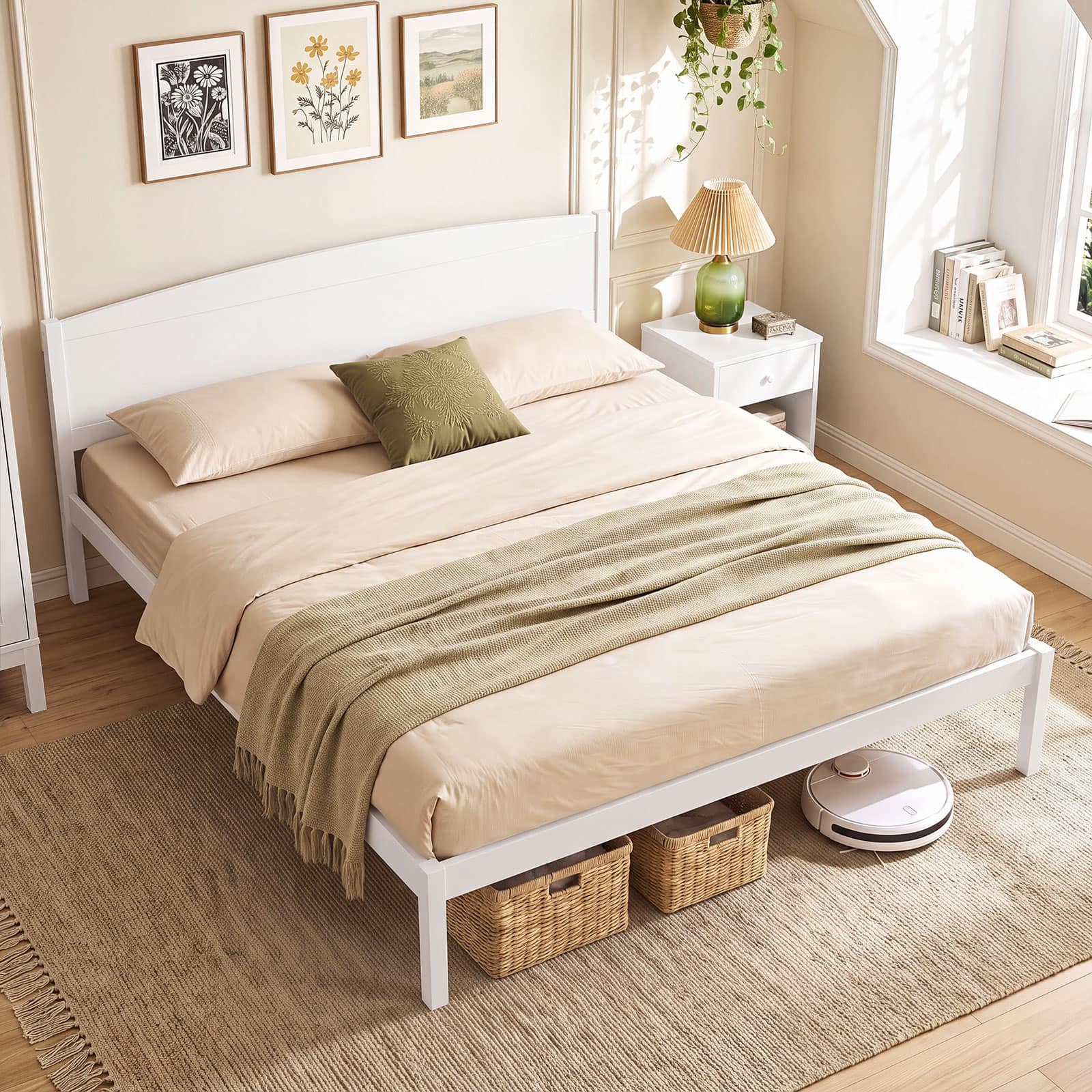 Gymax - King Size Wooden Platform Bed Frame w/Curved Headboard Solid Pine Wood Legs - White price history on PriceWatchPro