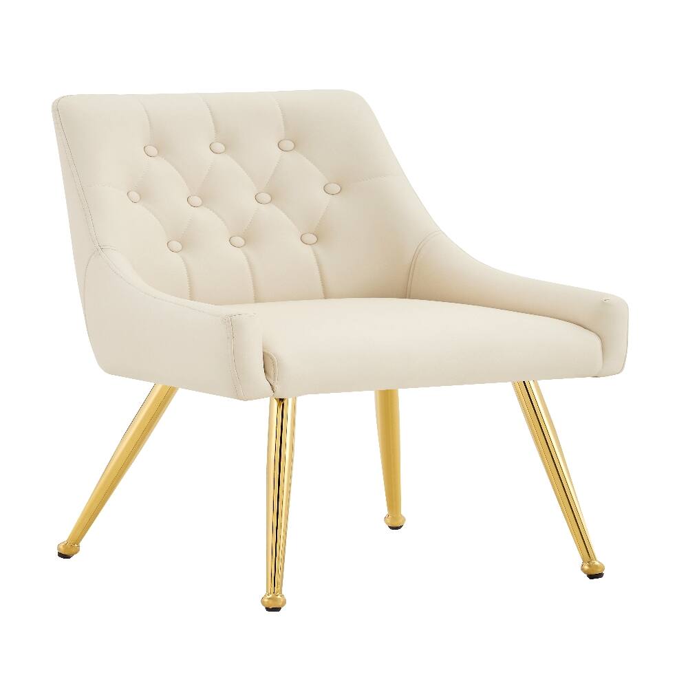 Alt View 4. Loheer - Leather Dining Chairs Set of 2 Tufted Accent Chair Modern Dining Seating Off White Faux Leather Chairs - Off White.