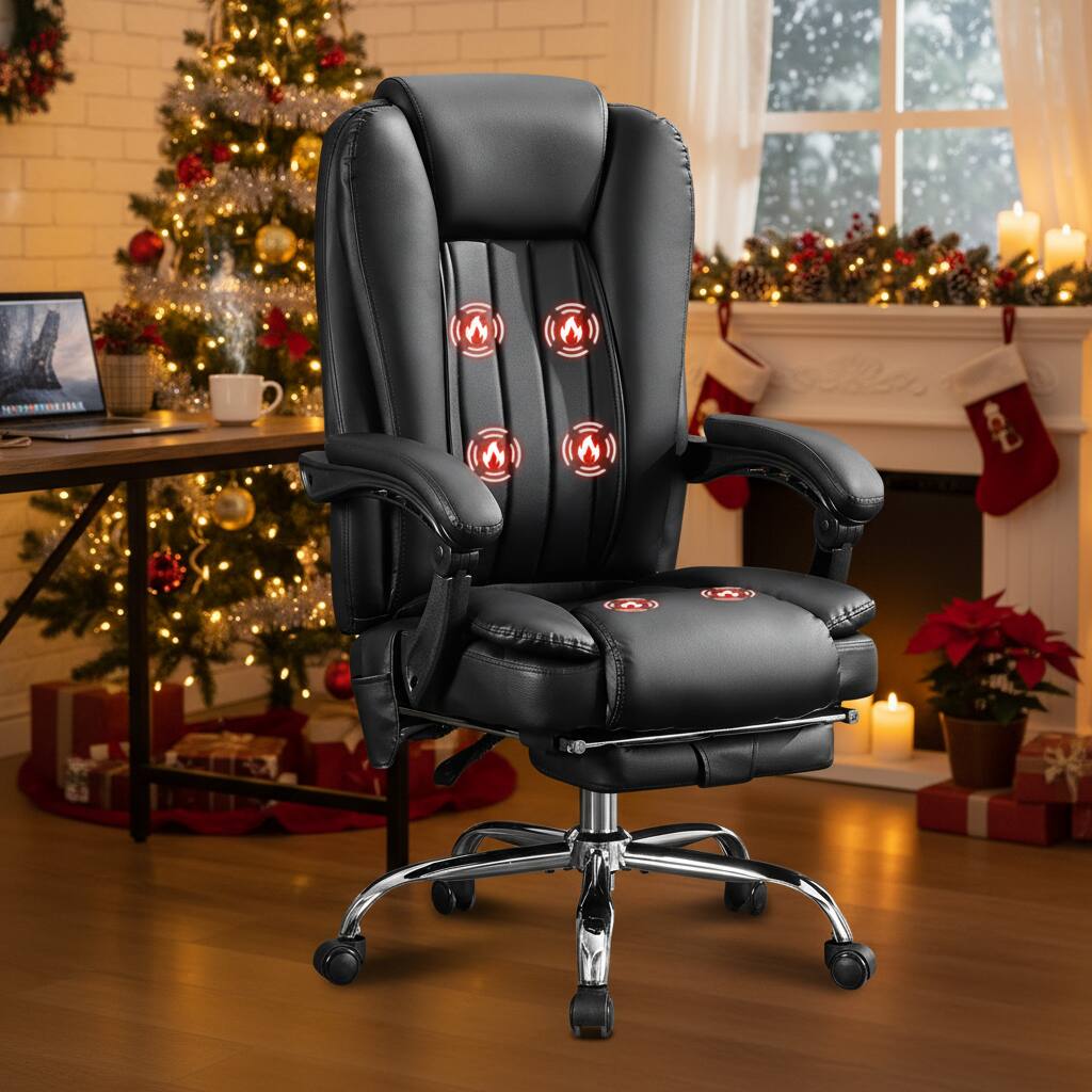 Front. Spaco - Spaco Executive Office Massage Chair with Heat with 6 Vibration Points,  Foot Rest, Padded Armrests, Reclining Backrest - Black.