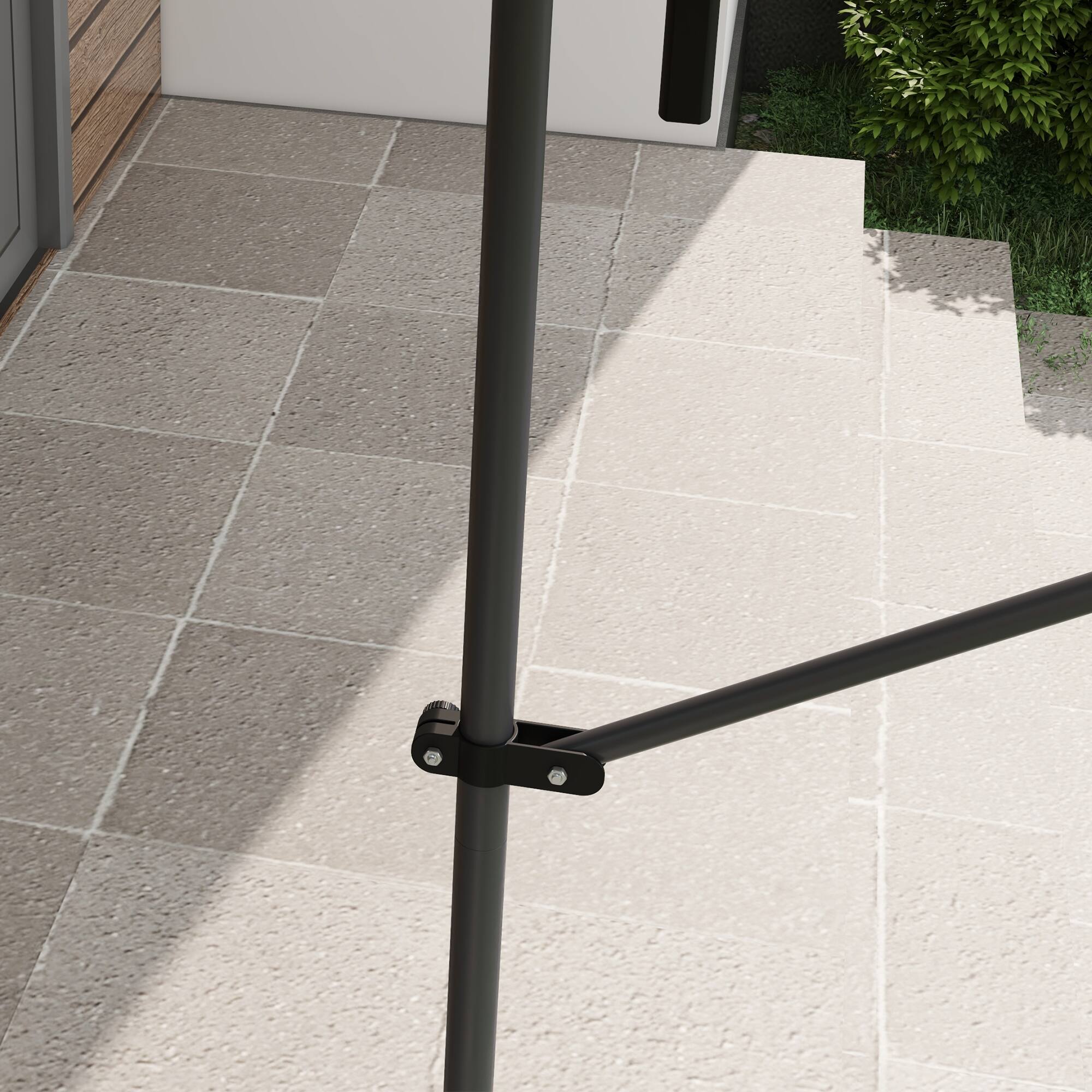 Alt View 4. Outsunny - Manual Retractable Awning, 99" Non-Screw Patio Sun Shade Shelter with Support Pole Stand and UV Resistant Fabric - Dark Gray.