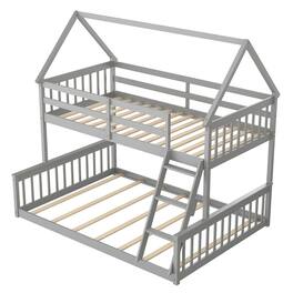 Pefilos - Twin Over Full Bunk Bed with Ladder and Guardrails, House Twin Bunk Beds, Bed Frame - Gray