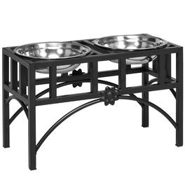 Pawhut - Elevated Dog Bowls, Double Stainless Steel Heavy Duty Dog Food Bowl Elevated Pet Feeding Station, 10.5" H - Black