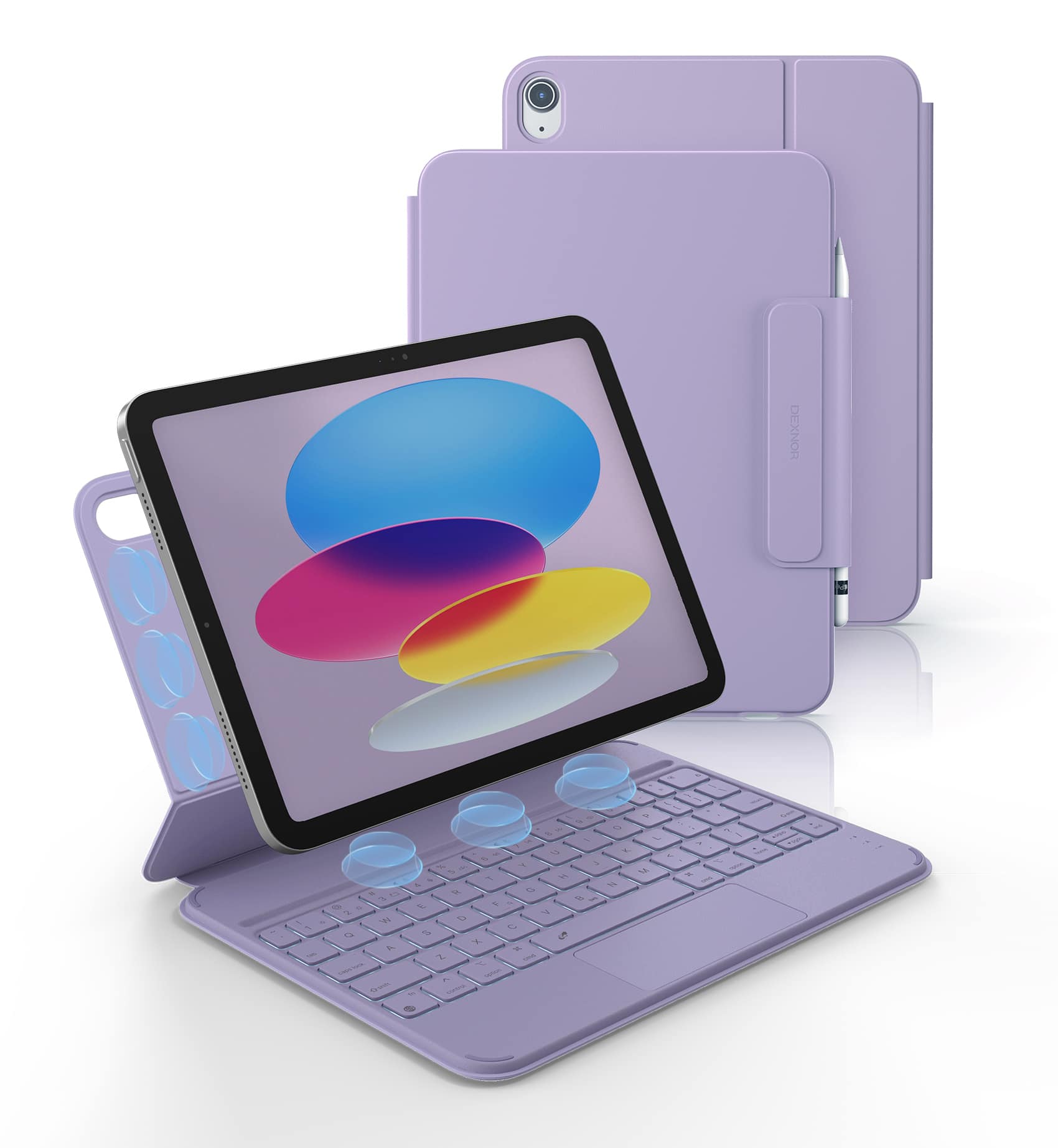 Dexnor - Keyboard Case for iPad (A16) 11th/10th Generation, Magnetic Folio Keyboard Trackpad Pencil Holder Backlit Rechargeable - Purple