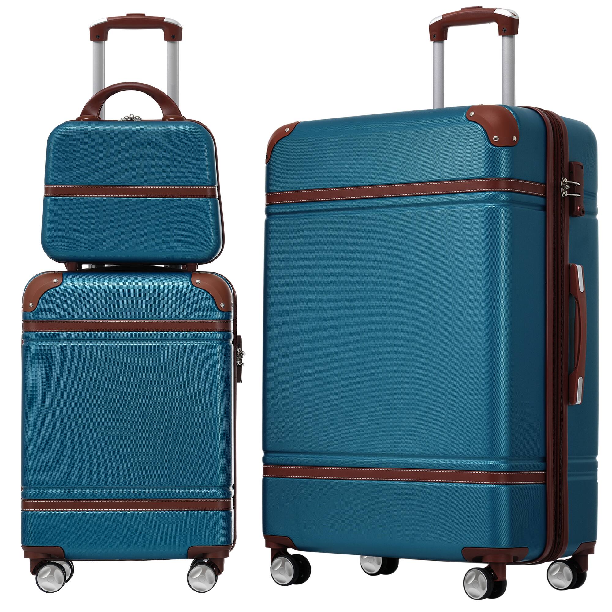 Ecooso - 3-Piece Expandable ABS Spinner Luggage Set with TSA Lock, 20-Inch and 28-Inch Suitcases, and Cosmetic Case - Blue