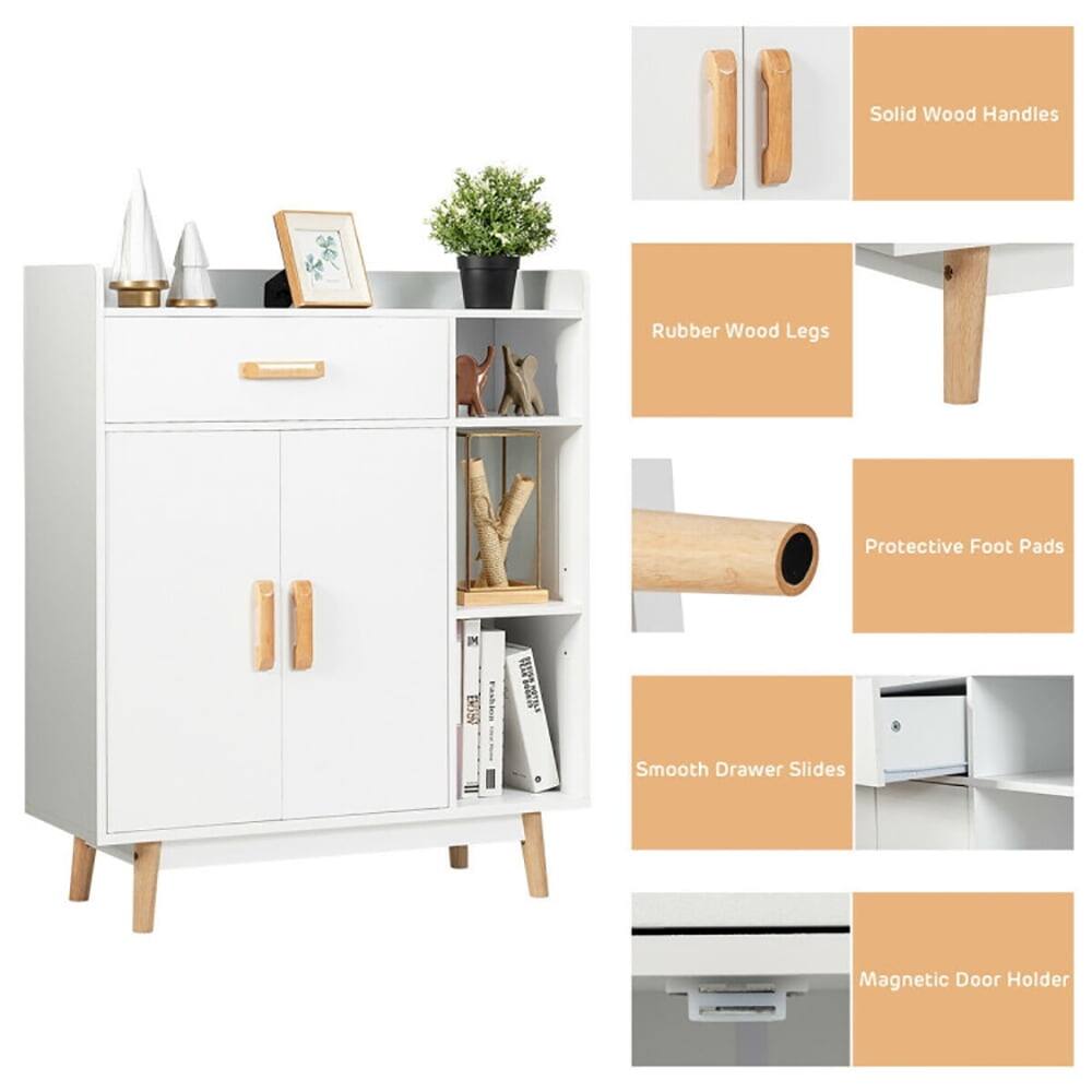 - Solid Wood Handles
- Rubber Wood Legs
- Protective Foot Pads
- Smooth Drawer Slides
- Magnetic Door Holder