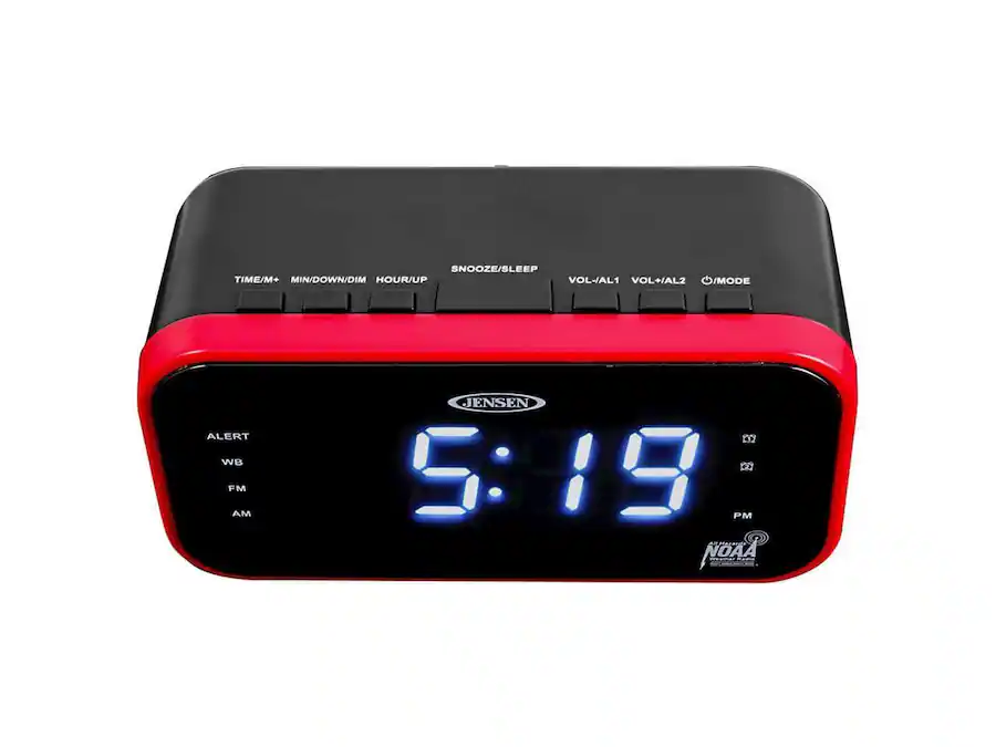 Jensen AM/FM/NOAA Weather Band Clock Radio with Weather Alert Black JEP ...