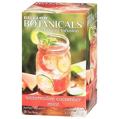 BIGELOW BOTANICALS  
Cold Water Infusion  
watermelon cucumber mint  
herbal infusion  
caffeine-free  
18 Tea Bags  
NATURALLY FLAVORED  
1.23 OZ (34 g)