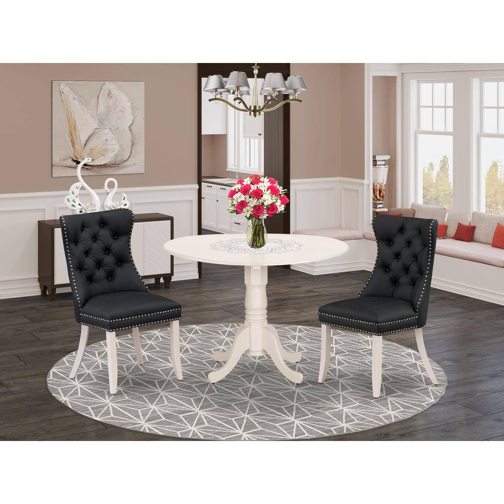 Alt View 3. East West Furniture - 3 Piece Dining Table Set - White.
