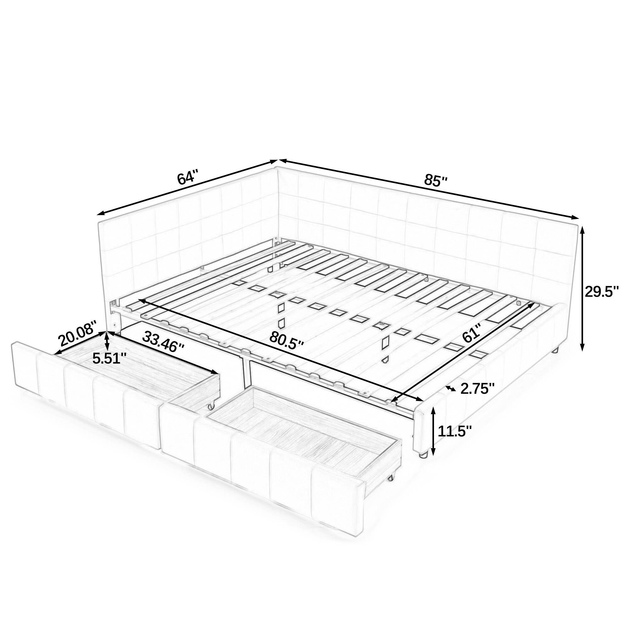 64"  
85"  
20.08"  
33.46"  
5.51"  
80.5"  
61"  
29.5"  
2.75"  
11.5"