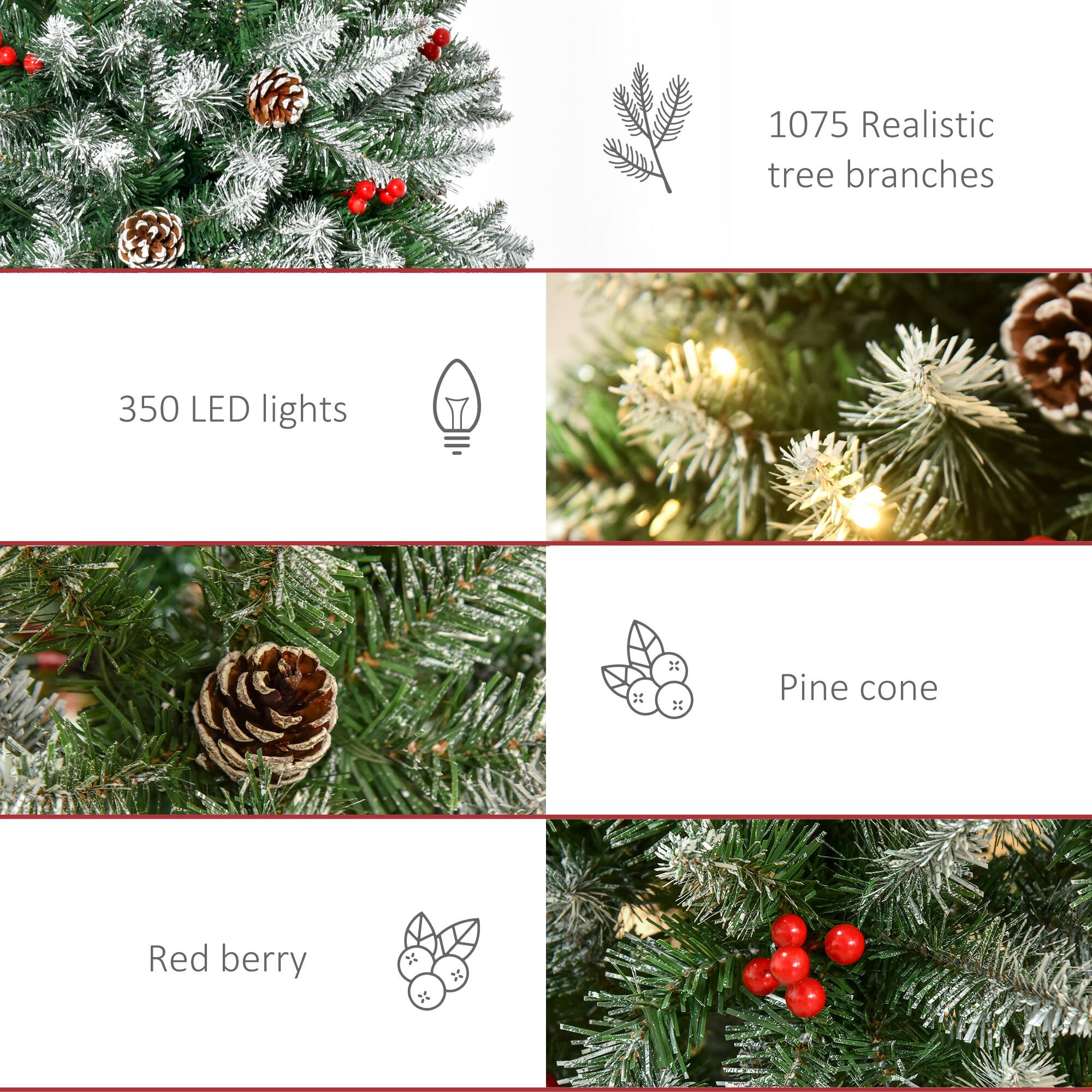 1075 Realistic tree branches, 350 LED lights, Pine cone, Red berry.