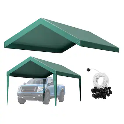 Front. VEVOR - Carport Replacement Canopy, 10 x 20 ft Potable Garage Tent Top Tarp, UV-Resistant & Waterproof Car Shelter Tarp - Dark Green.