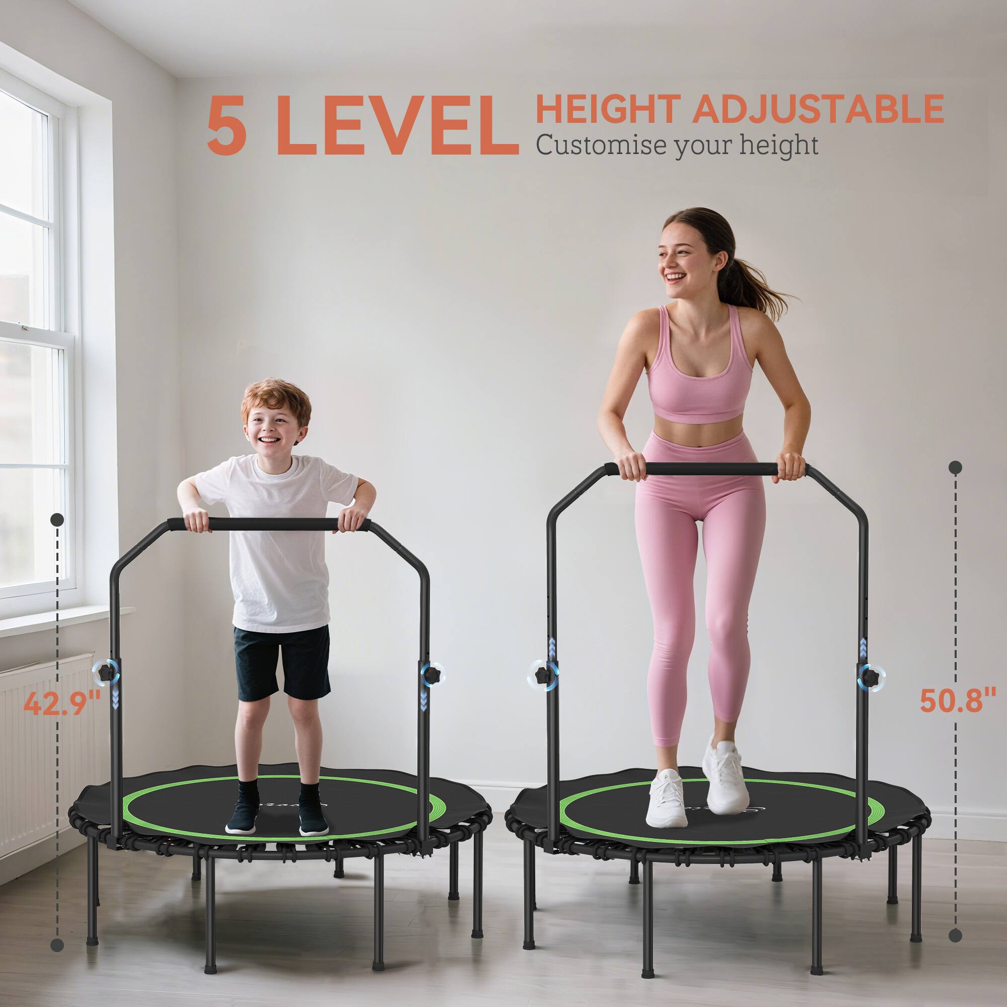 5 LEVEL  
HEIGHT ADJUSTABLE  
Customise your height  

42.9"  
50.8"