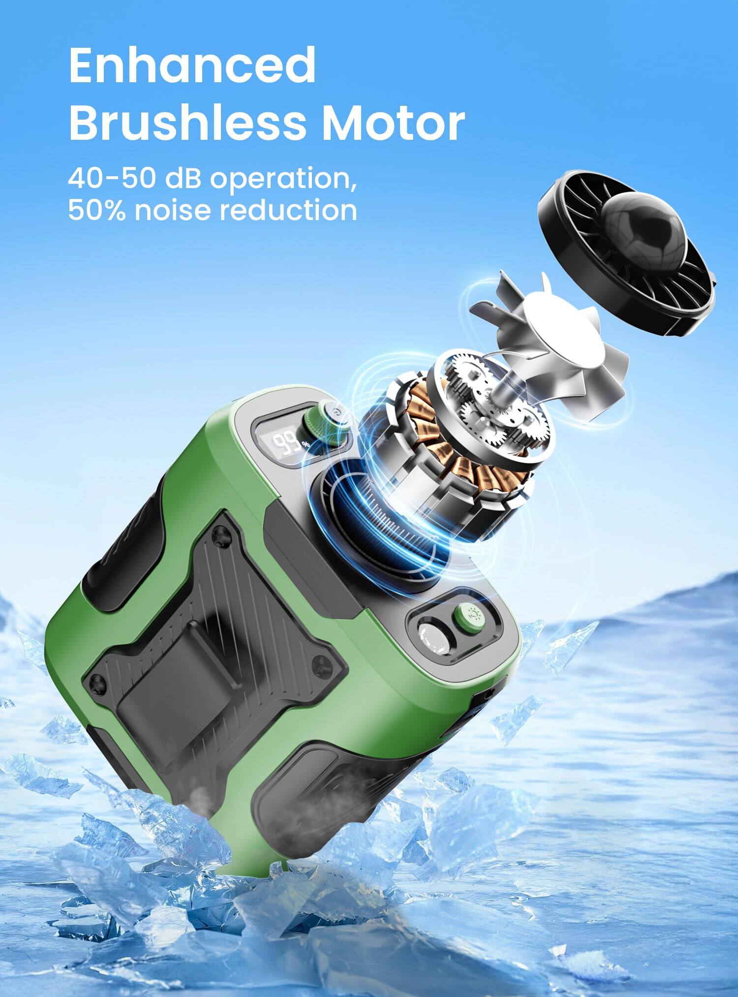 Enhanced Brushless Motor  
40-50 dB operation, 50% noise reduction