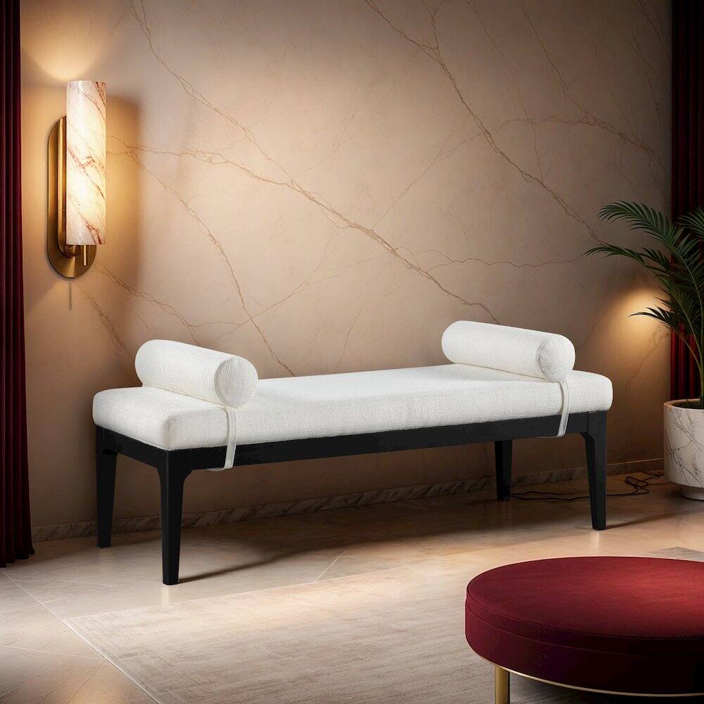 Alt View 1. Meridian Furniture - Priscilla Grey Linen Textured Fabric Bench - Grey.