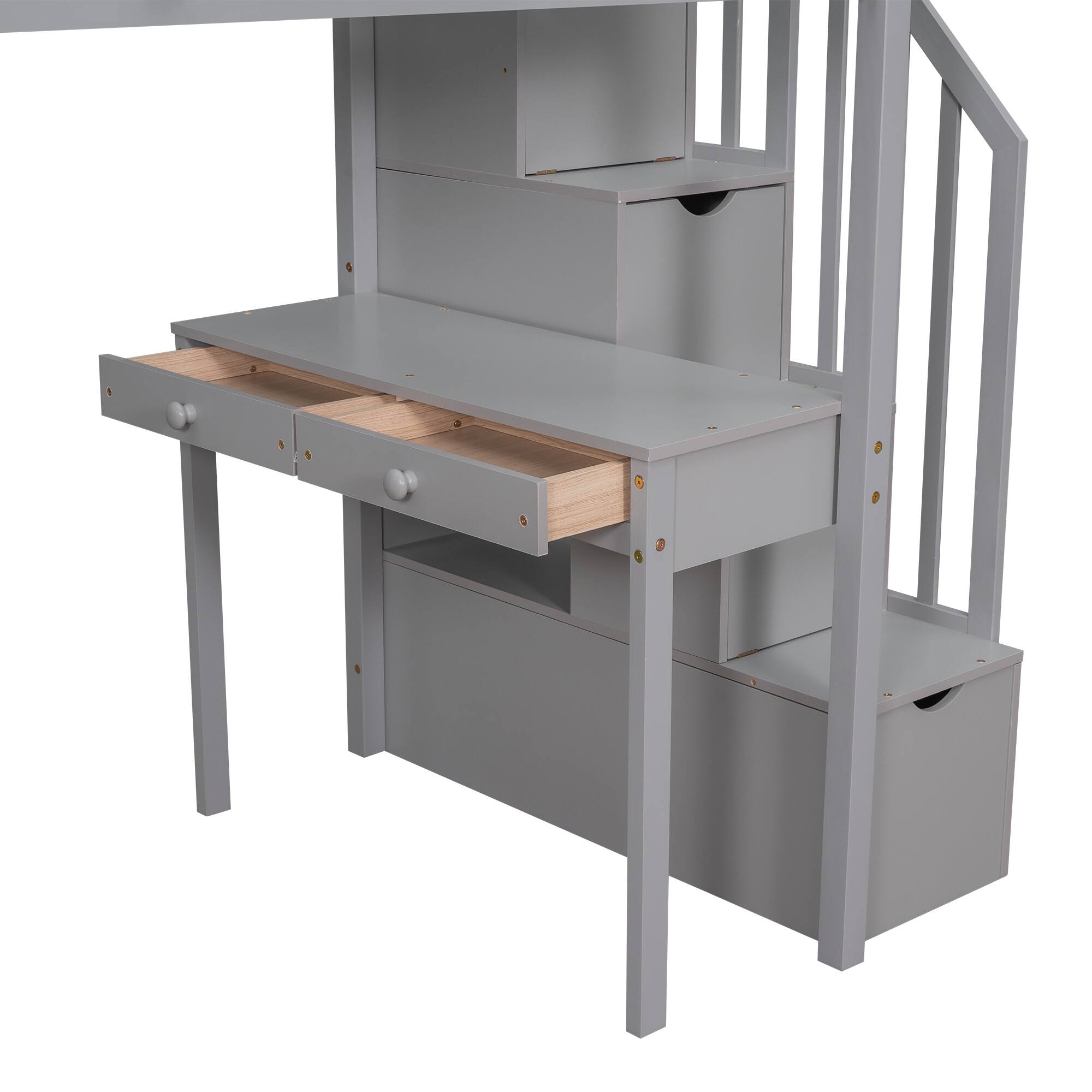 Back. Aukfa - Twin size Loft Bed with Storage Drawers and Stairs, Wooden Loft Bed with Shelves - Gray.