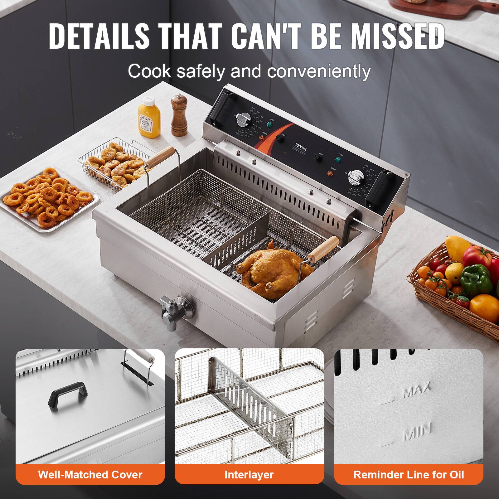 DETAILS THAT CAN'T BE MISSED  
Cook safely and conveniently

- Well-Matched Cover
- Interlayer
- Reminder Line for Oil