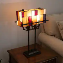 Lavish Home - Stained Glass Tiffany Table Lamp, Bronze, 16.25”x6.75”x24” - Multi