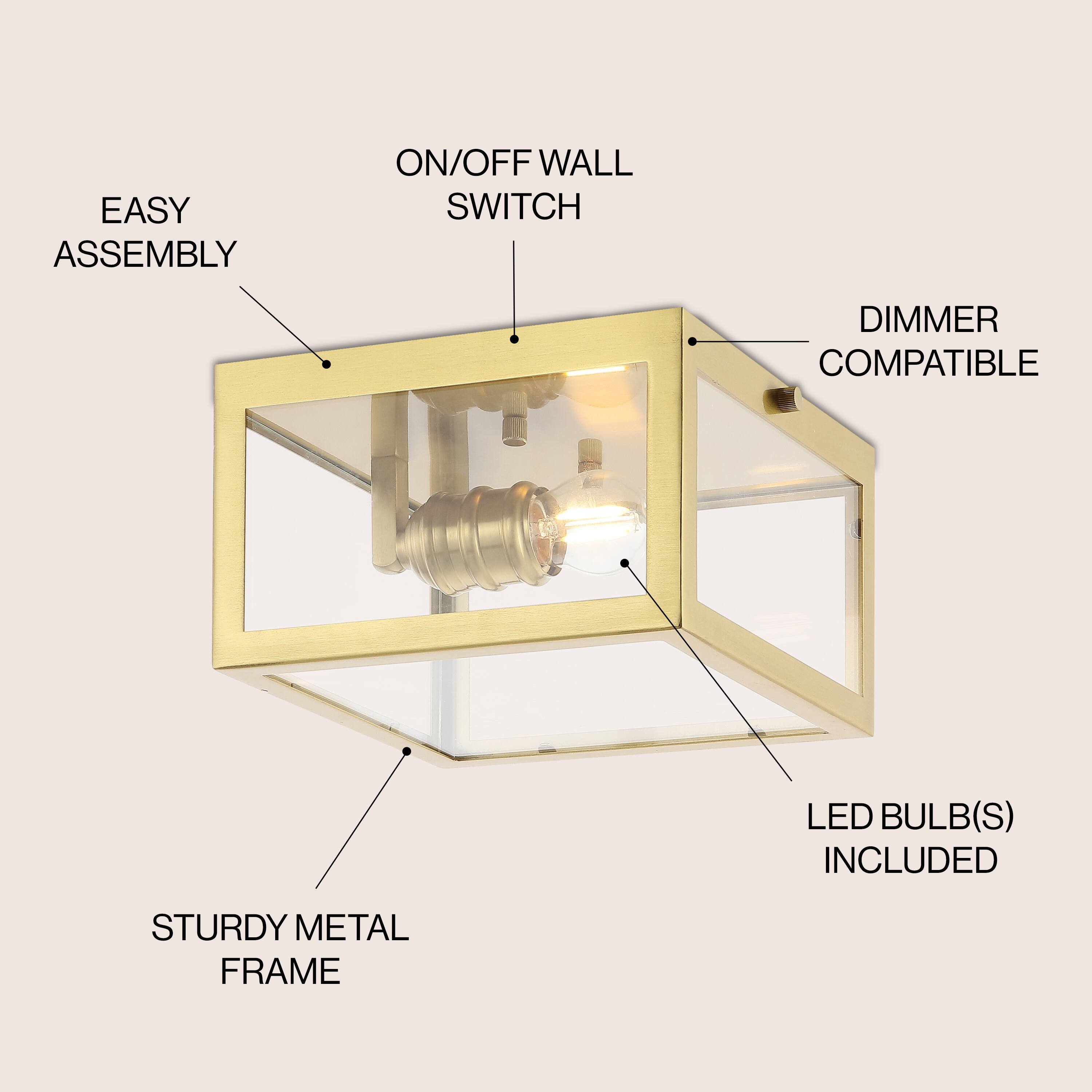 EASY ASSEMBLY ON/OFF WALL SWITCH DIMMER COMPATIBLE LED BULB(S) INCLUDED STURDY METAL FRAME