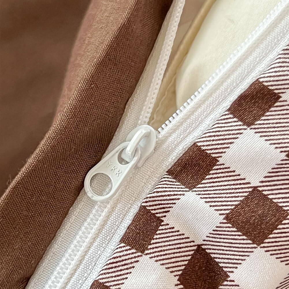 Alt View 5. Stylel Star - Mocha Gingham Duvet Cover Set King Dark Tan Grid Simple Geometric Square Pattern Comforter Soft Plaid Washed... - Pink Gingham-Twin/Twin XL(68"*90").