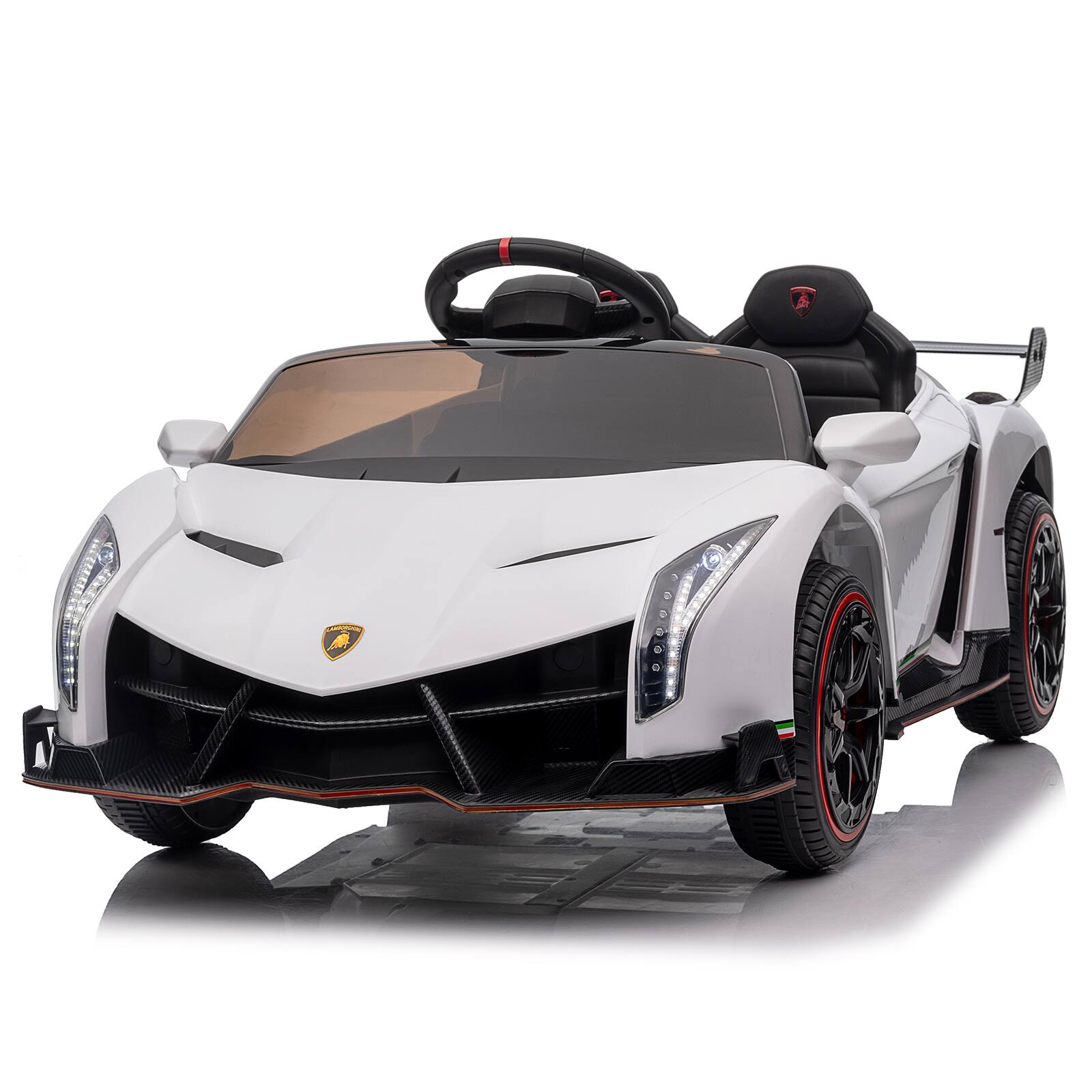Angle. Winado - 12V Ride on Car, Electric Vehicle Licensed Lamborghini Veneno for Kids, Battery Powered Car Toy w/Parent Control, LED - White.