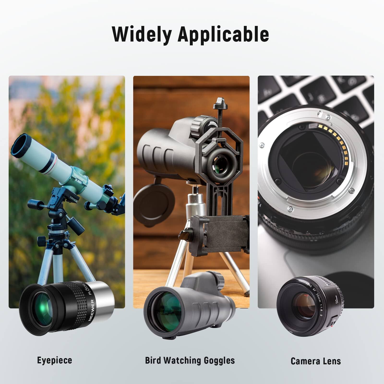 Widely Applicable

- Eyepiece
- Bird Watching Goggles
- Camera Lens