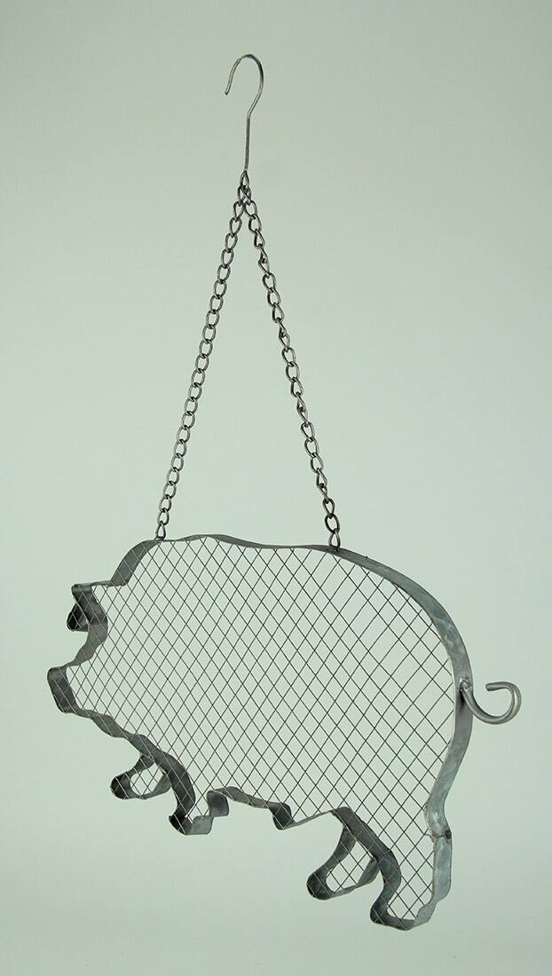 Alt View 1. VIP Home and Garden - Metal and Mesh Wire Hanging Pig Farmhouse Decor - Silver.