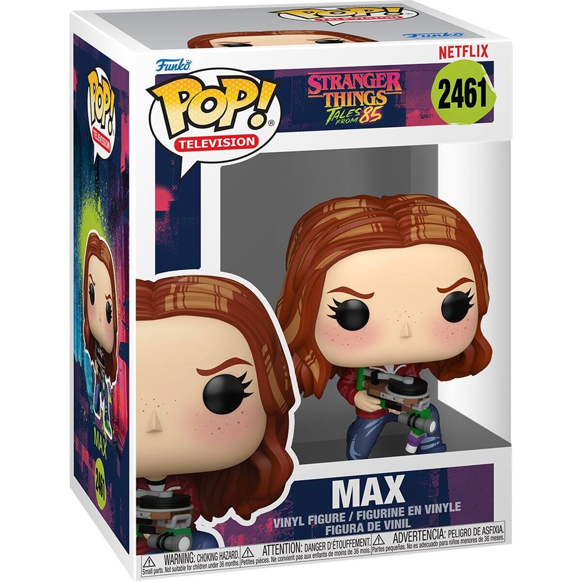 Funko POP! TELEVISION  
NETFLIX  
STRANGER THINGS 2461  
TALES FROM 85  

MAX  
VINYL FIGURE / FIGURINE / FIGURA DE VINIL  

WARNING: CHOKING HAZARD. Small parts. Not suitable for children under 36 months.  
ADVERTENCIA: PELIGRO DE ASFIXIA. No es menos de 36 meses.  
ATTENTION: DANGER D'ÉTOUFFEMENT. Ne convient pas aux enfants de moins de 36 mois.