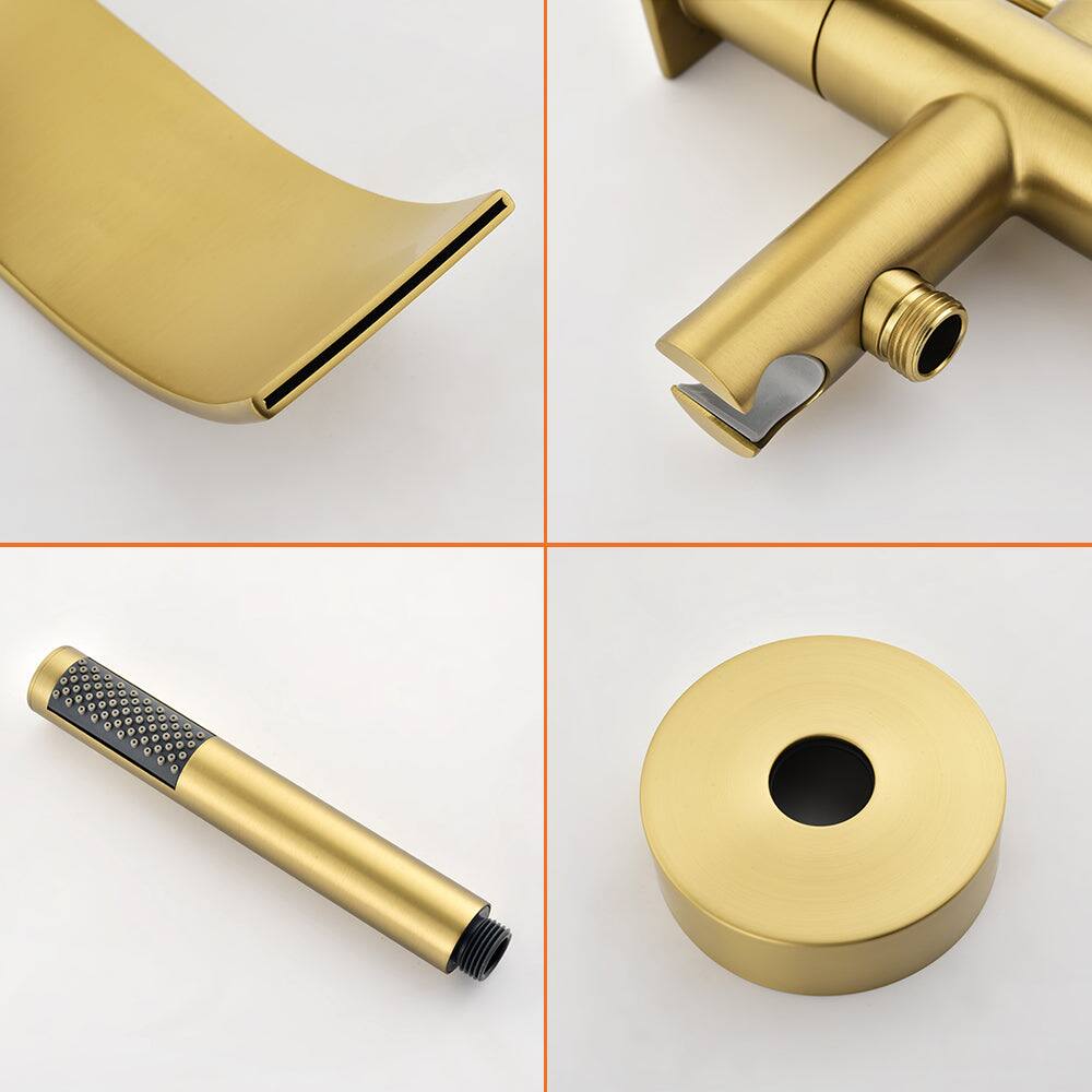 Alt View 10. Boyel Living - Brushed Gold Bathtub Faucet Dual Function 360 Degrees Rotatable 1.5m SUS304 Hose Single Handle - Brushed Gold.