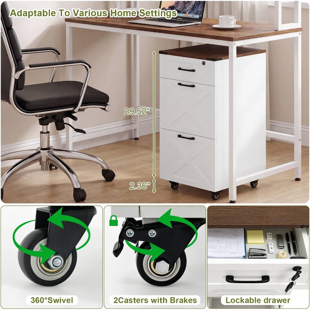 Adaptable To Various Home Settings

29.52"
2.36"

360° Swivel
2 Casters with Brakes
Lockable drawer