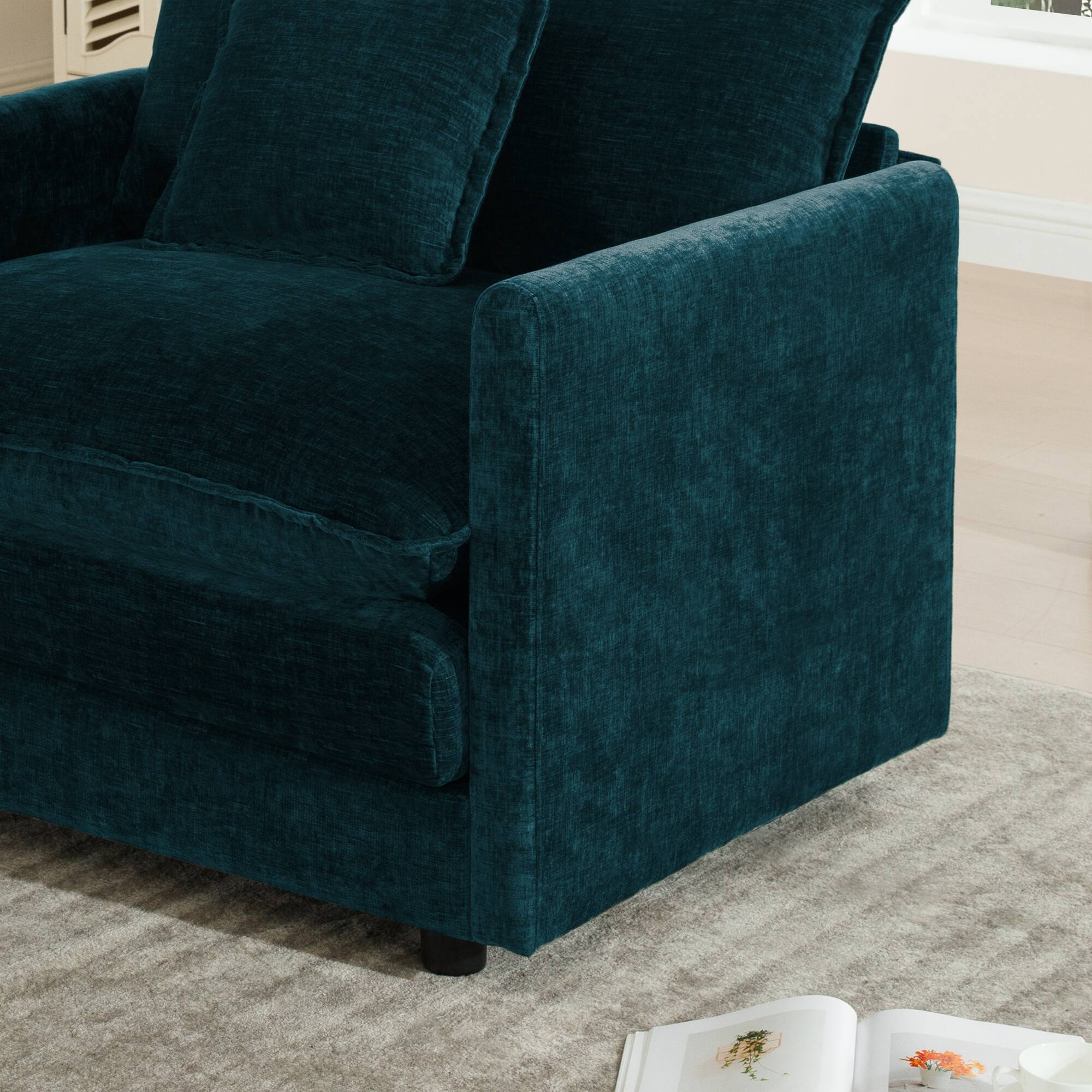 Alt View 6. LOVMOR - Deep Seat Easy Assembly Set Of 2 Chenille Sofa Set For Living Room Bedroom Office Plush Cozy Lounge Indoor Den - Blue.