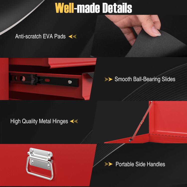 Well-made Details  
Anti-scratch EVA Pads  
Smooth Ball-Bearing Slides  
High Quality Metal Hinges  
Portable Side Handles