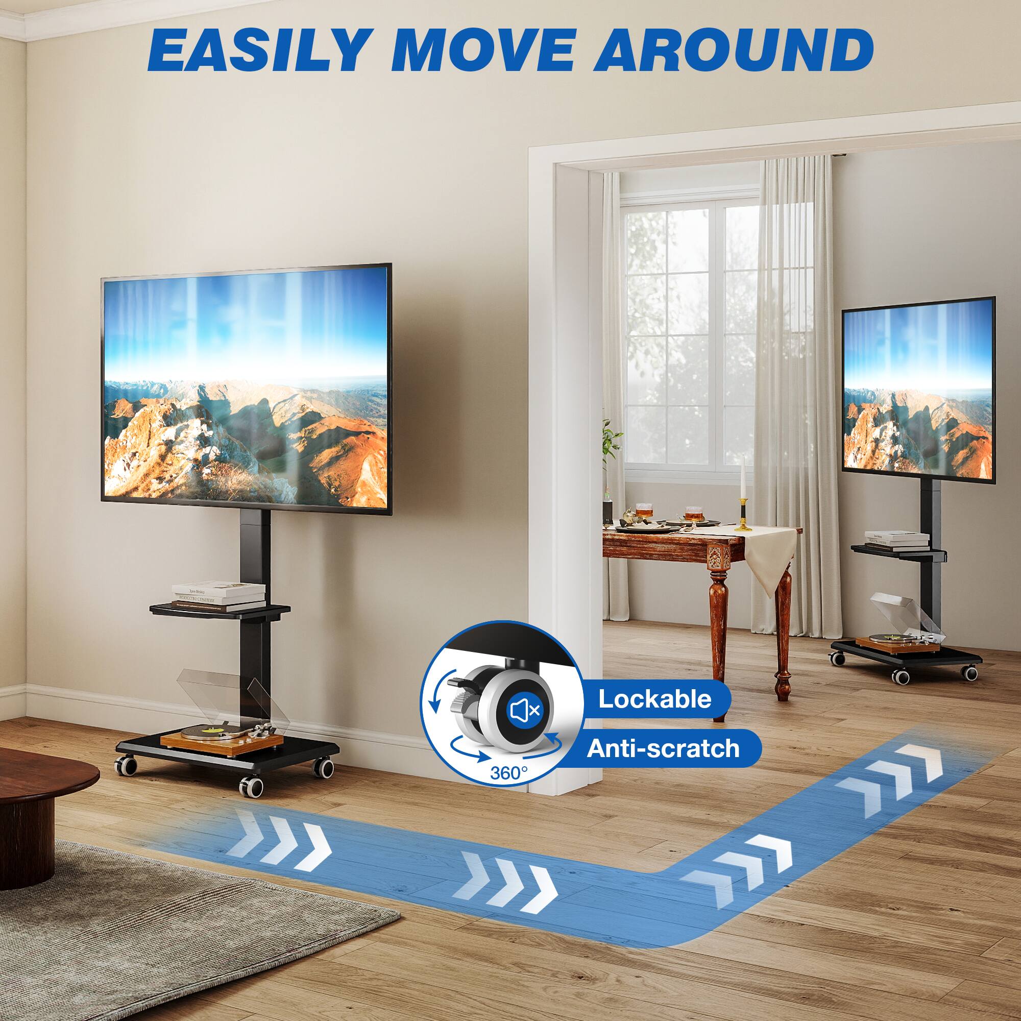 EASILY MOVE AROUND

Lockable CX Anti-scratch 360°
