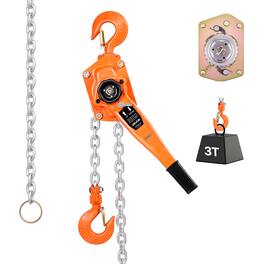 VEVOR - Manual Lever Chain Hoist, 3T 6600LBS Capacity Come Along,10FT Lift G80 Alloy Steel Chain With Dual Pawl Mechanical Brake - Orange