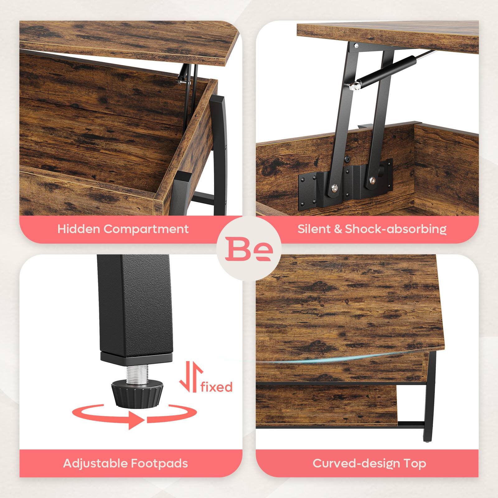 Hidden Compartment, Be Silent & Shock-absorbing, 1 fixed, Adjustable Footpads, Curved-design Top.