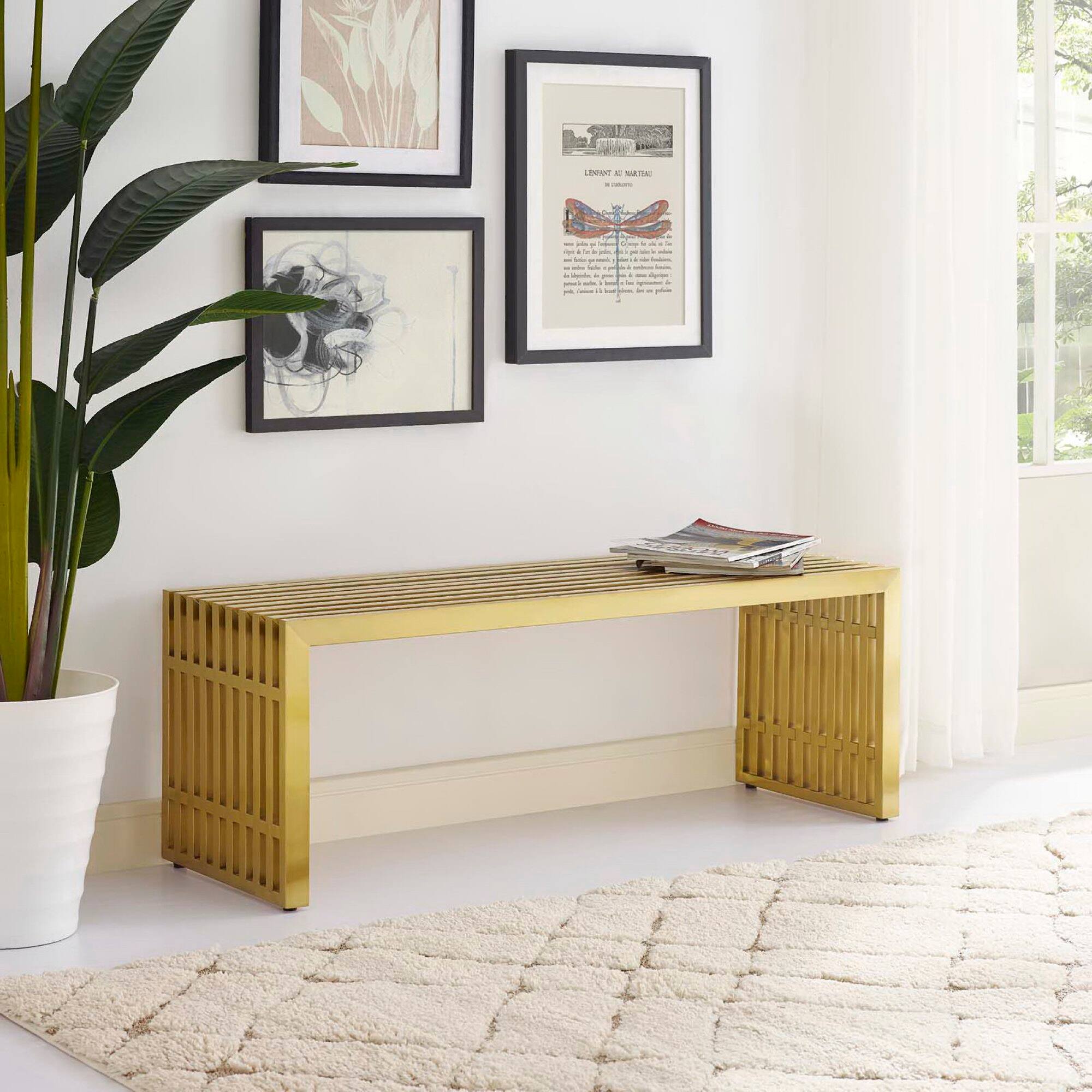 Alt View 1. Modway - Gridiron Medium Stainless Steel Bench by Modway - Yellow.