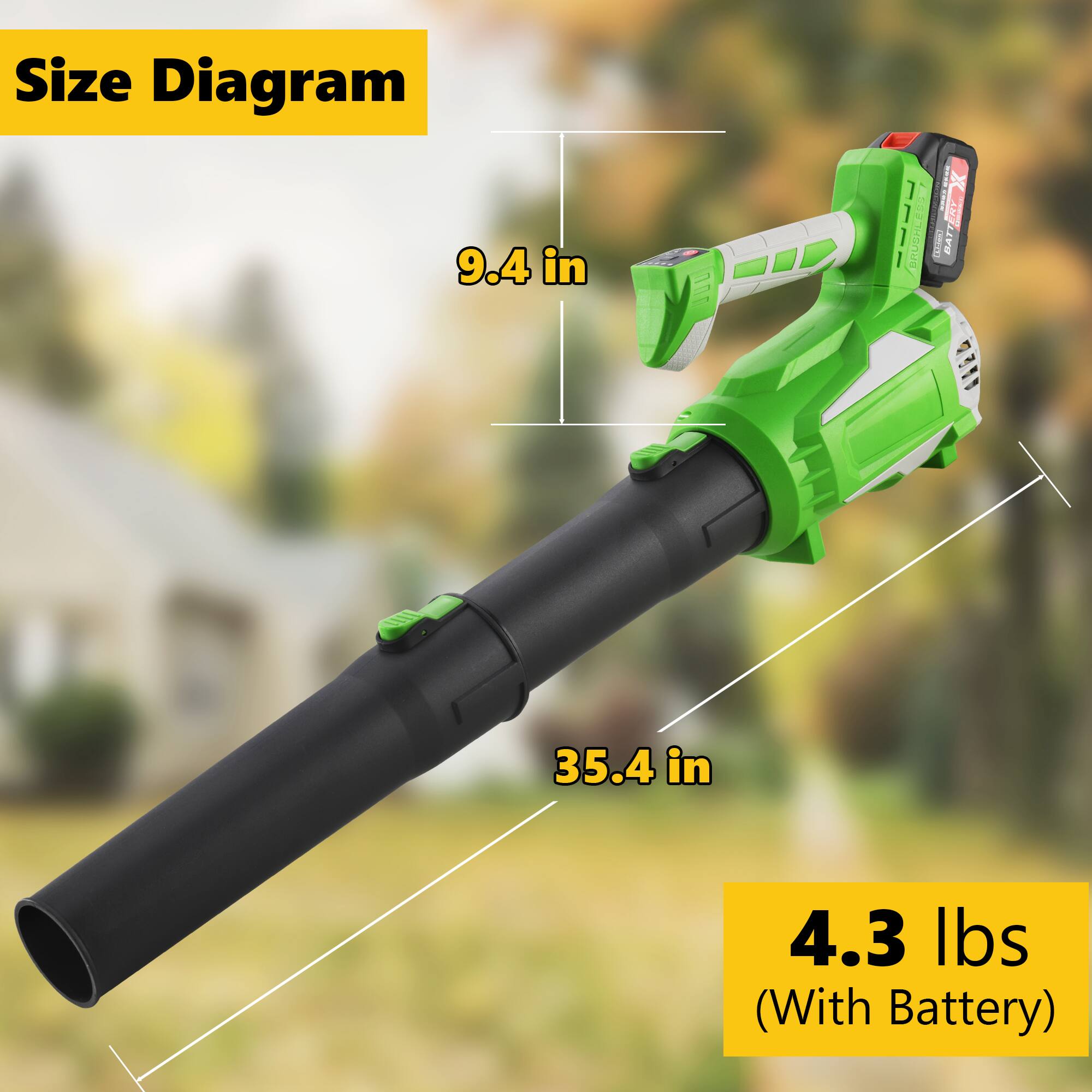 Size Diagram

- 9.4 in
- 35.4 in
- 4.3 lbs (With Battery)