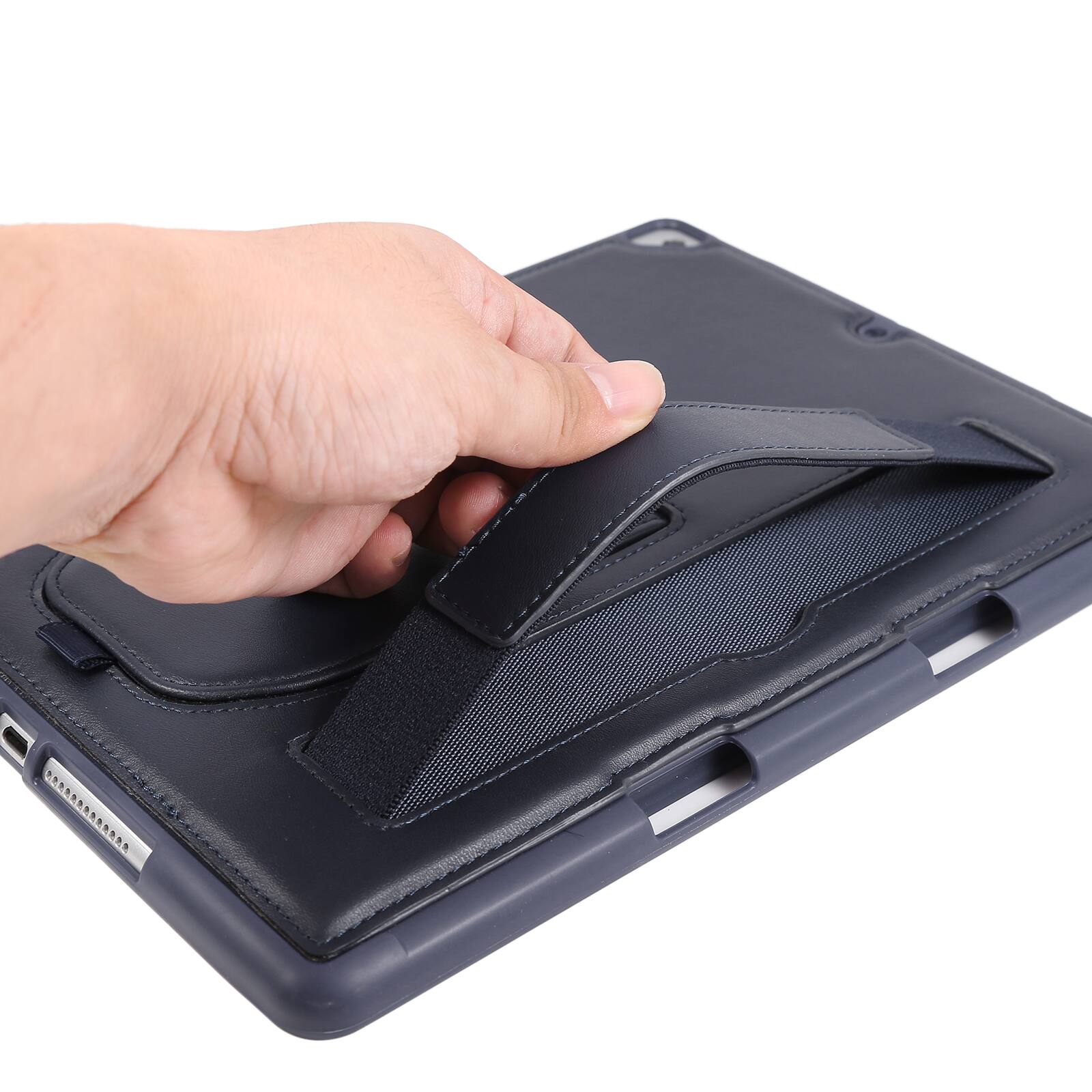 Alt View 4. Dteck - Shockproof Case for Apple iPad (9th Generation) 10.2" 2021 with Hand Strap Kickstand, PU Leather TPU Protective Cover - Blue.