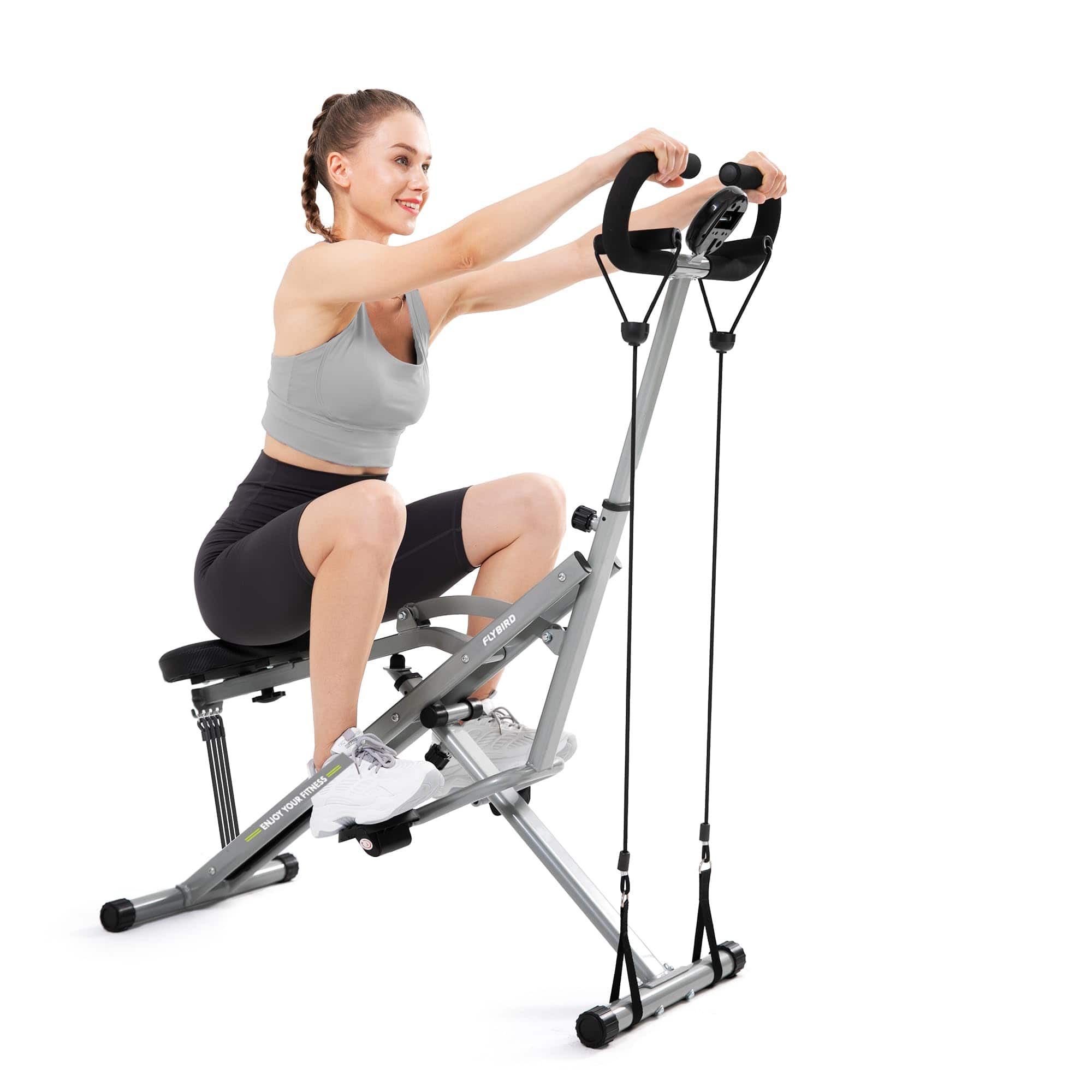FLYBIRD - Squat Machine, Ride Rowing Machine for Glute Core Legs Cardio Exercise, 4 Adjustable Resistance Levels - Gray