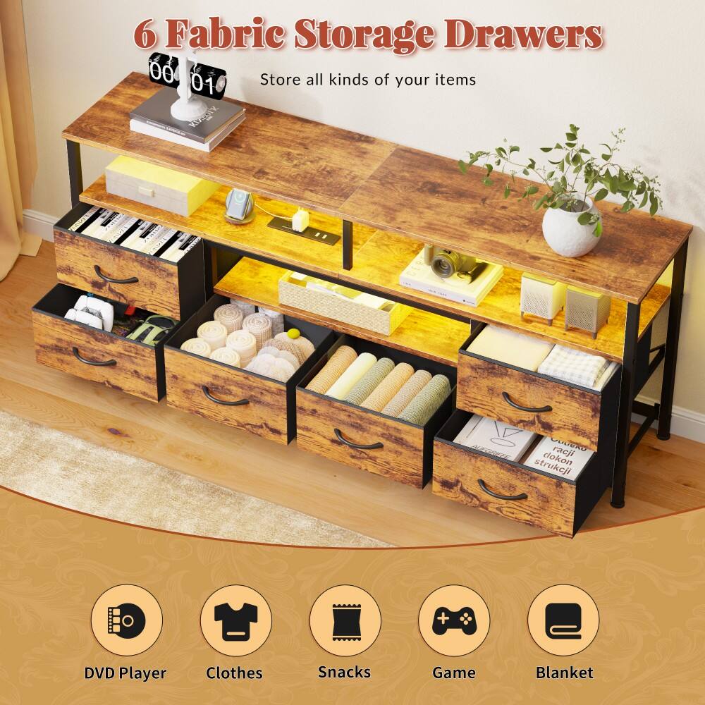 6 Fabric Storage Drawers  
Store all kinds of your items

DVD Player  
Clothes  
Snacks  
Game  
Blanket