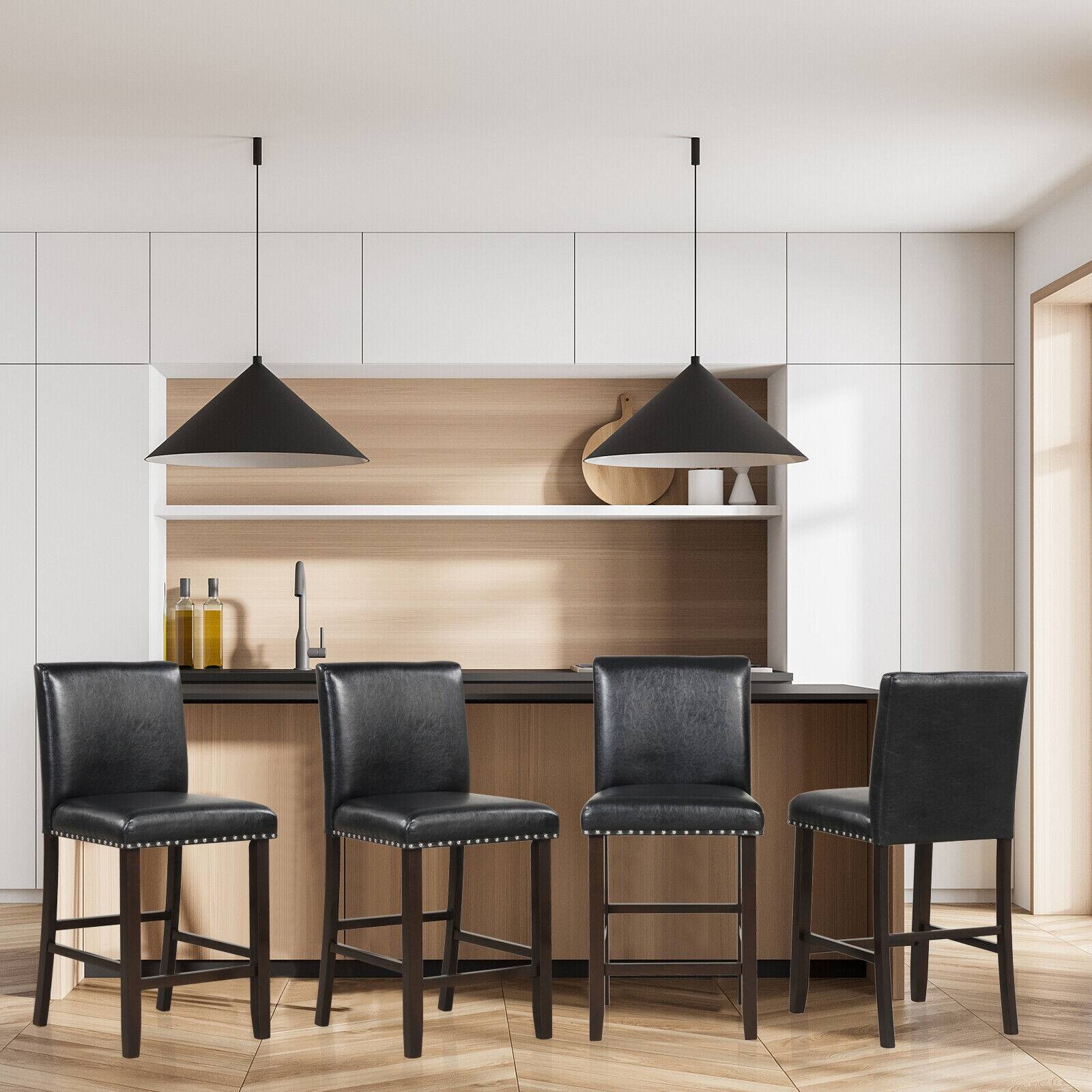 Alt View 1. Ecooso - Set of 2 Bar Stools with Back for Kitchen Island and Counter Seating - Black.